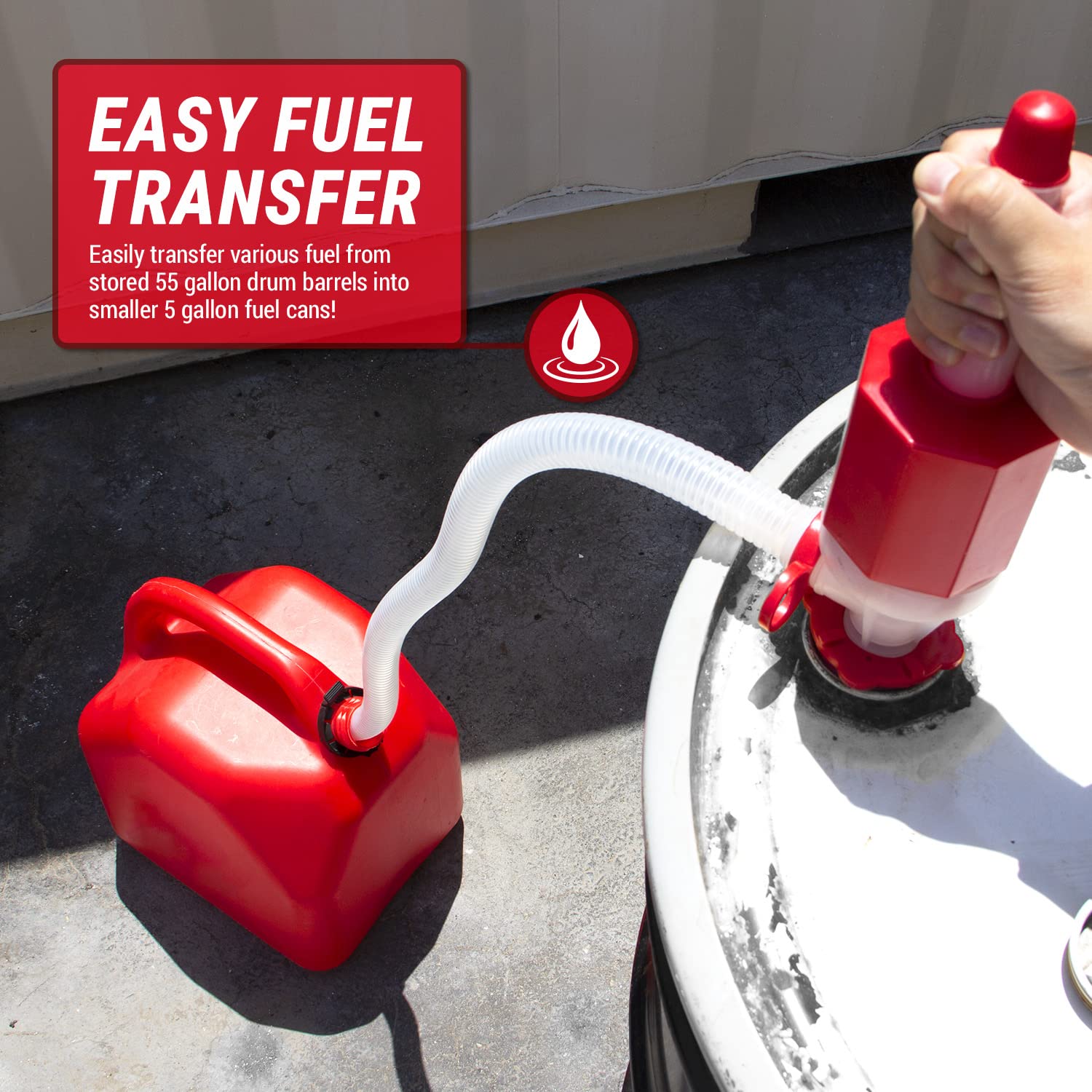 TERA PUMP Adjustable Length Portable Lightweigtht Siphon Transfer Pump for Drinking Water, Oils, E85, E15, Gasoline, Diesel, Mil