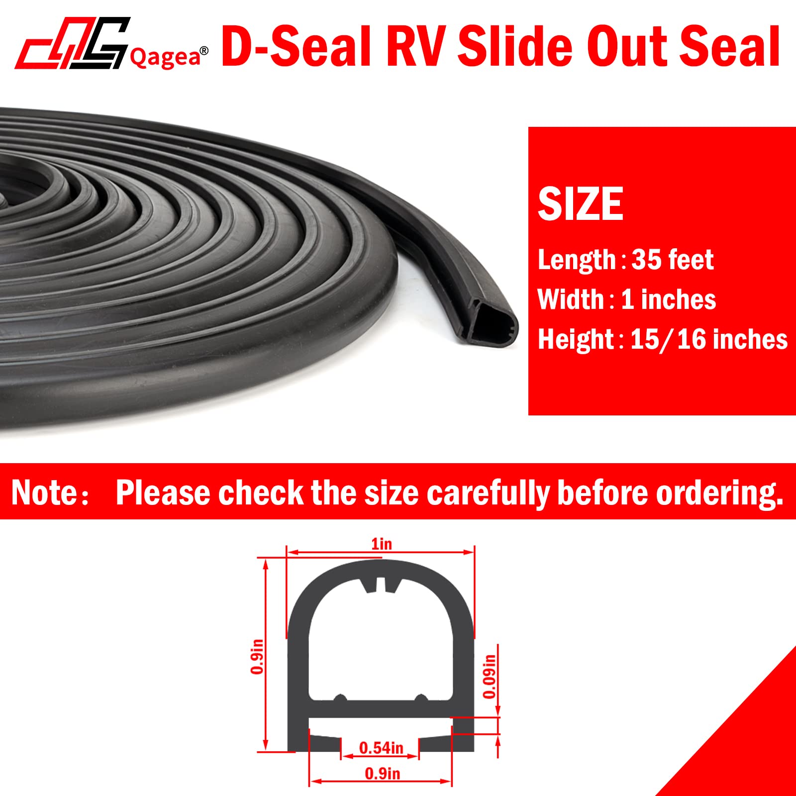 Qagea Rv Slide Out Seal Base & D-Seal Wiper | 018-312-Ekd & 018-341 Ek | 1' X 15/16' X 35' & 1/2' X 2.75' X 35’ Black Rubbers