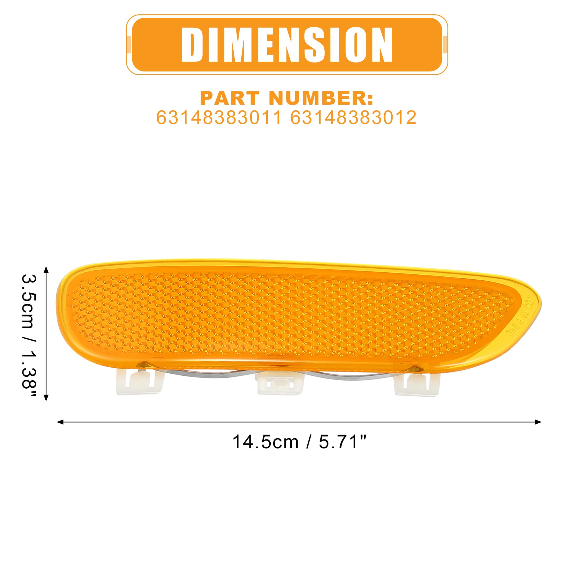 X AUTOHAUX Pair Front Bumper Reflector Side Marker for BMW 325Ci 330Ci 2001-2003 323Ci 2000 63148383011 63148383012 Replace Ambe