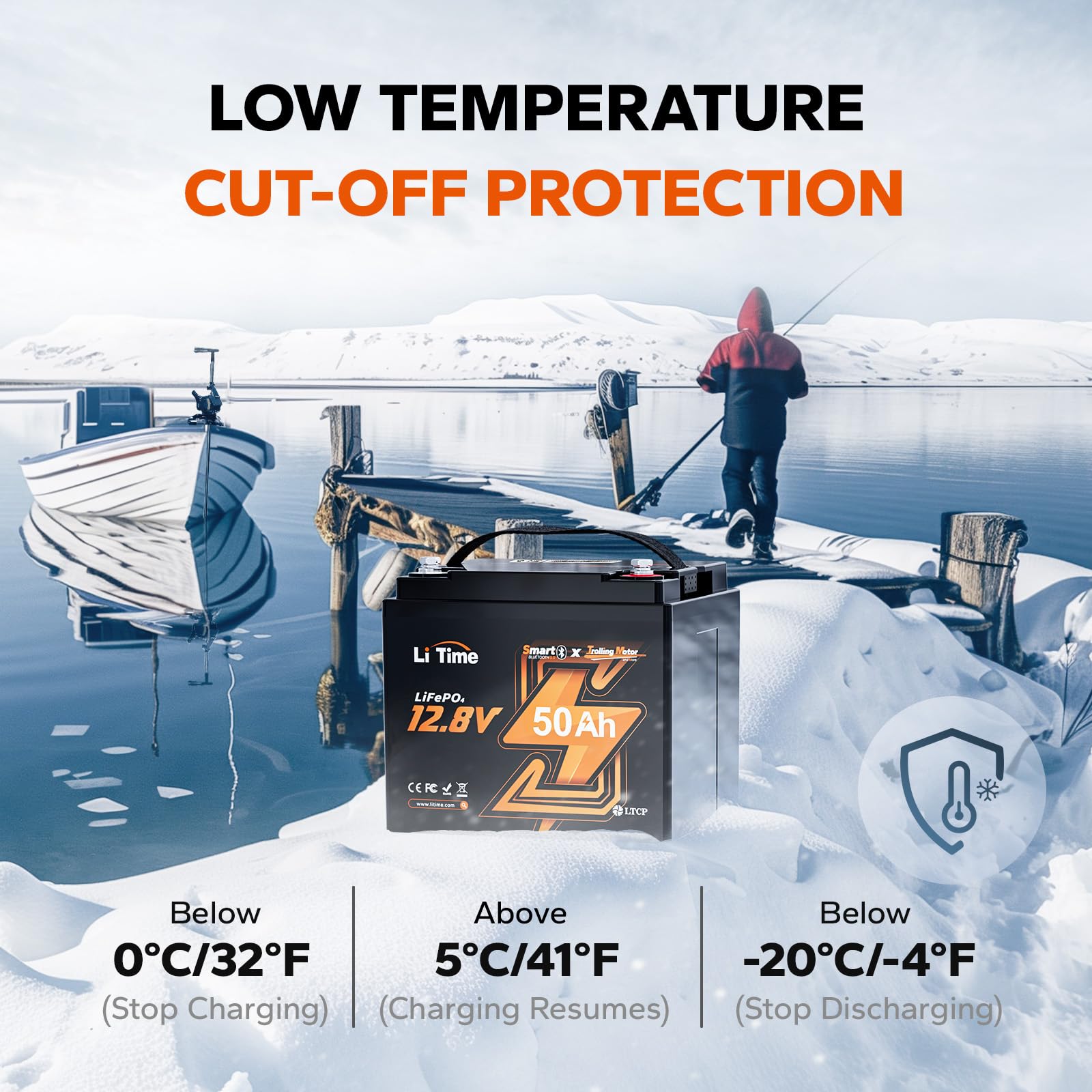 Litime 12V 50Ah Tm Bluetooth Lifepo4 Battery,Lithium Deep Cycle Battery,Low Temperature Protection, Built-In 50A Bms, 4000+ Cycl