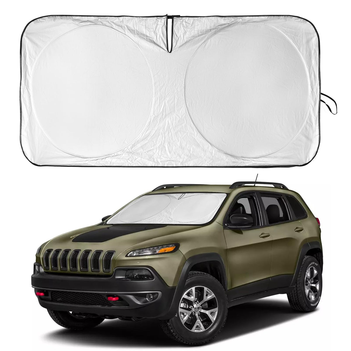 Insauto For Jeep Compass Windshield Sun Shade Double Layer Window Shield Sunshade For Compass 2017-2023, Foldable Sun Visor Cove