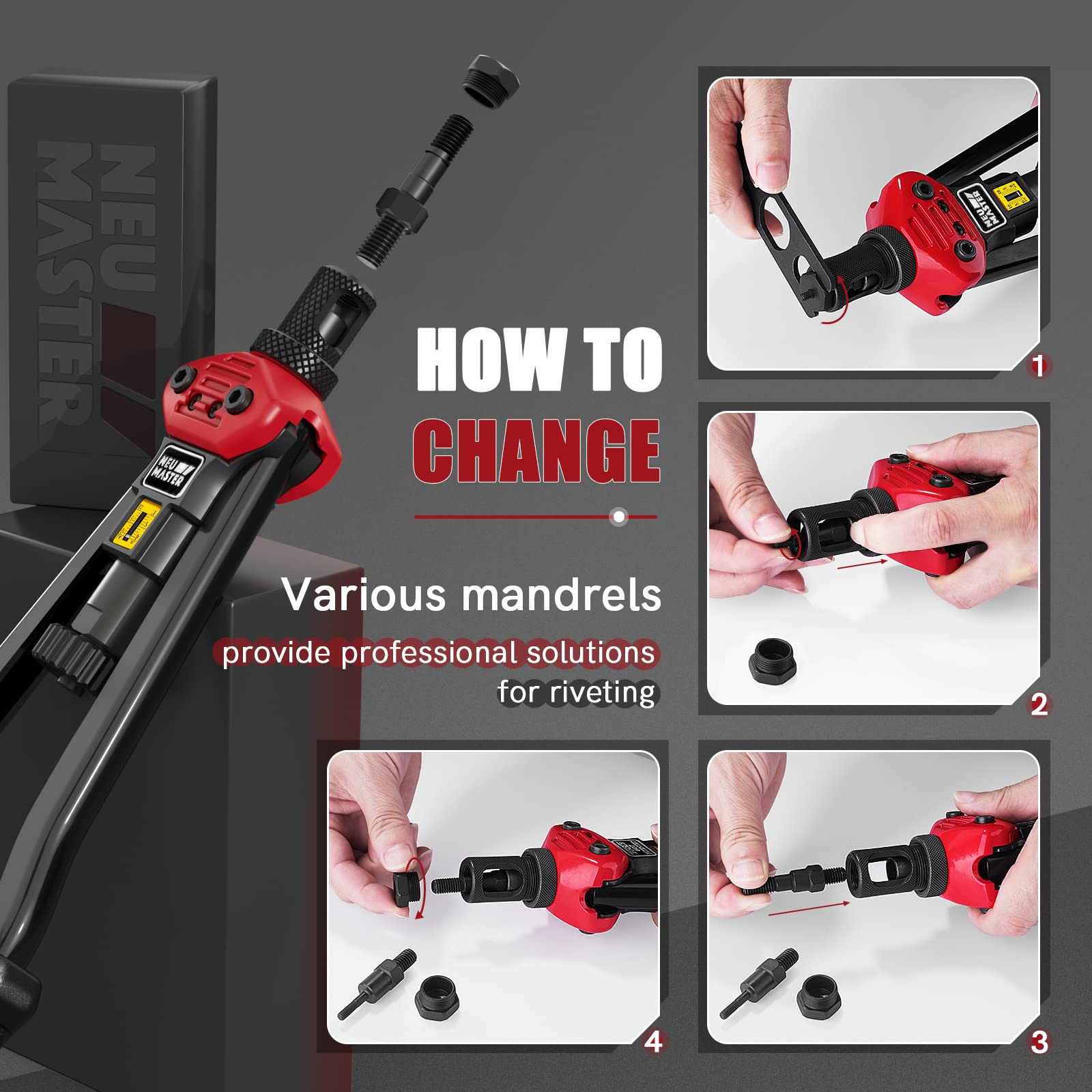 Neu Master Rivet Nut Tool, 16    Versatile Rivnut Tool Kit With 13 Metric & Sae Mandrels, 192Pcs Rivnuts, Hand Nutsert Rivet Too