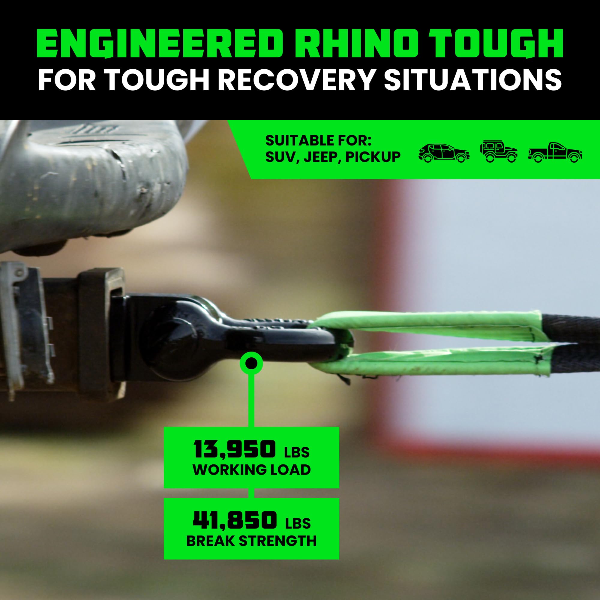 Rhino Usa Shackle Hitch Receiver (Fits 2 Receivers) Best Towing Accessories For Trucks, Jeep, Toyota & More - Connect Your Rhino Tow Strap For Vehicle Recovery, Mounts To 2 Receiver Hitches