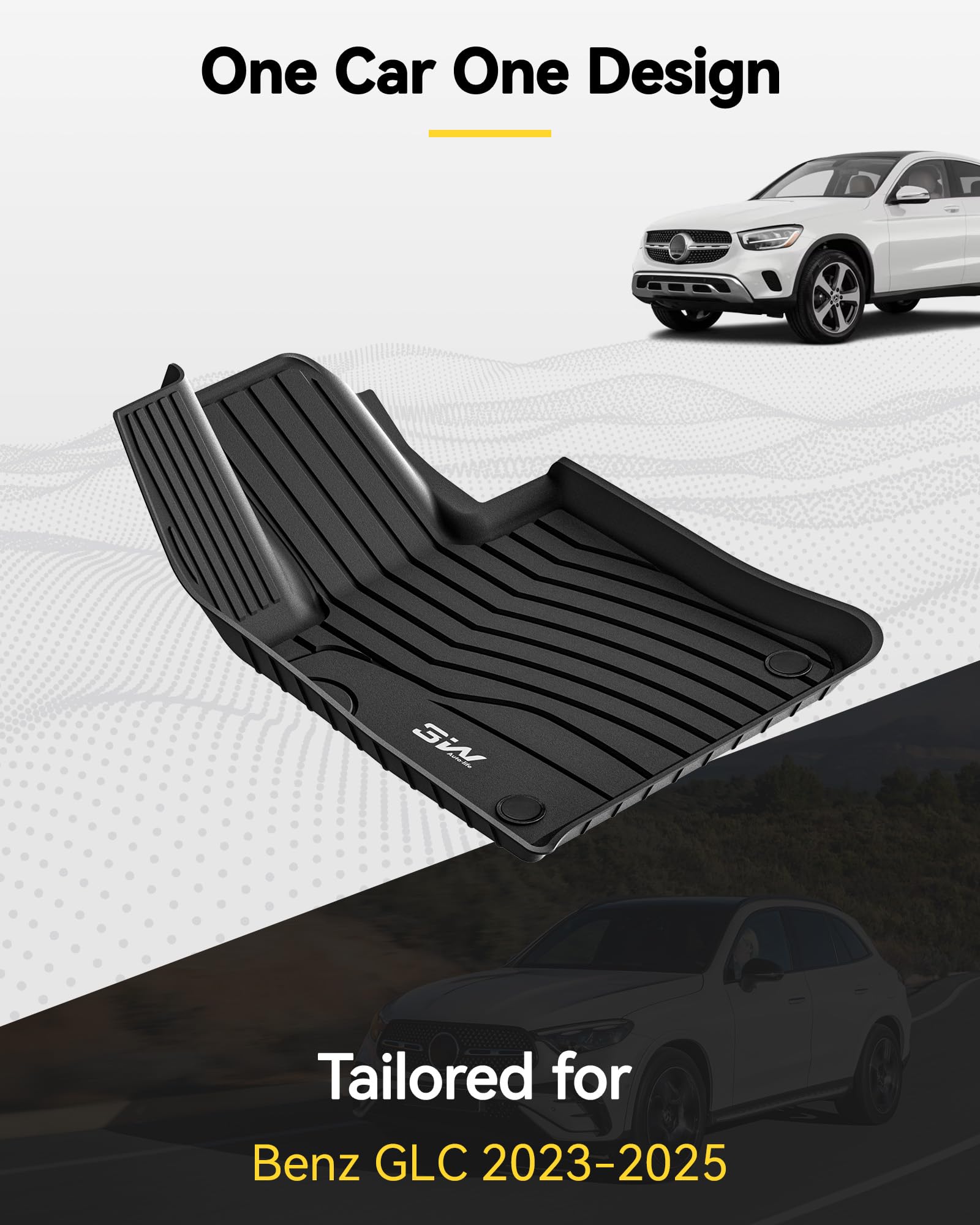 3W Floor Mats and Cargo Liner Compatible for Mercedes Benz GLC (Not Fit Coupe) 2023 2024 2025, TPE All Weather Custom Fit Floor