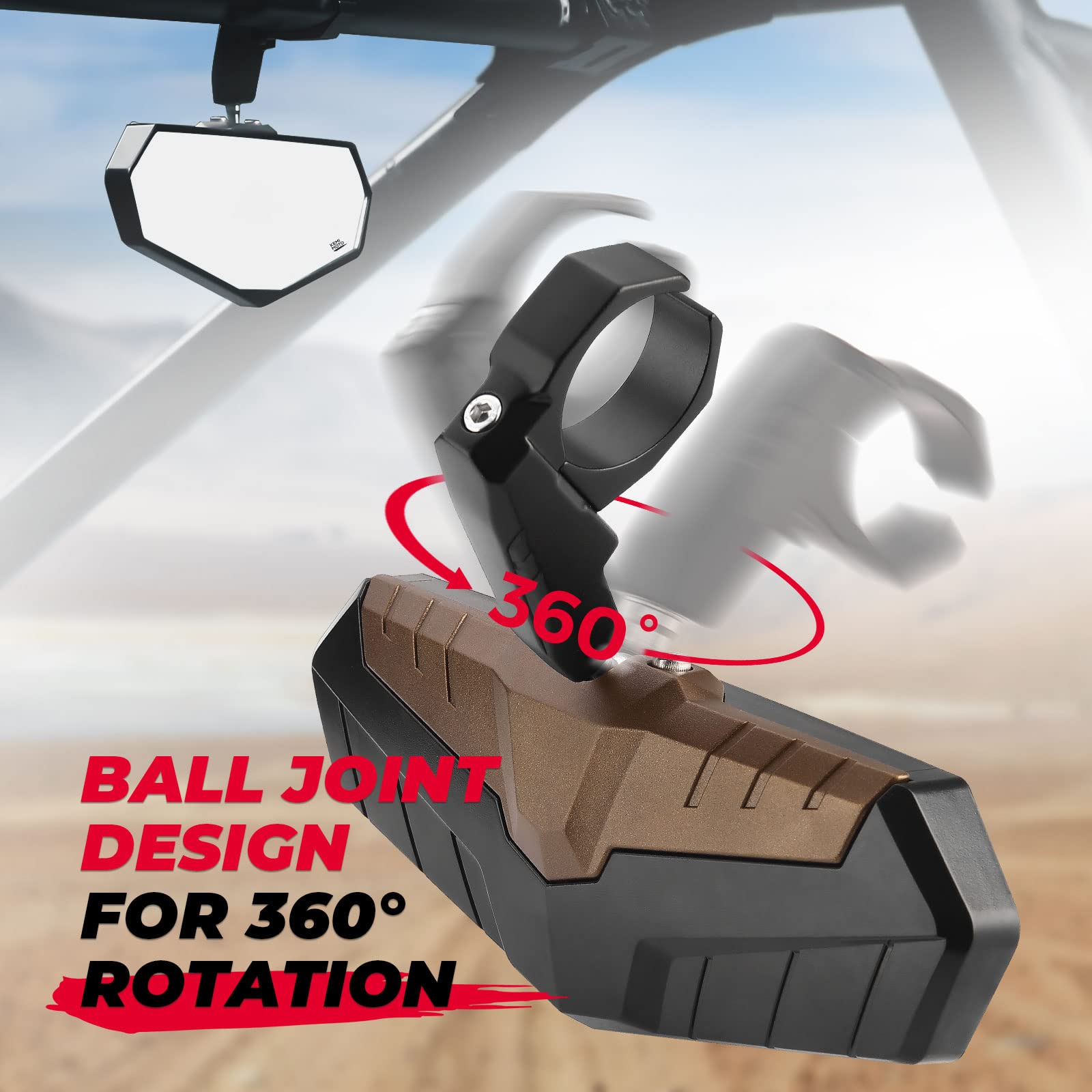 KEMIMOTO UTV Rear View Mirror, SXS Center Mirror Fits for 1.6''-2'' Roll Bar Cages Compatible with Polaris RZR, Can-Am X3, Can-A