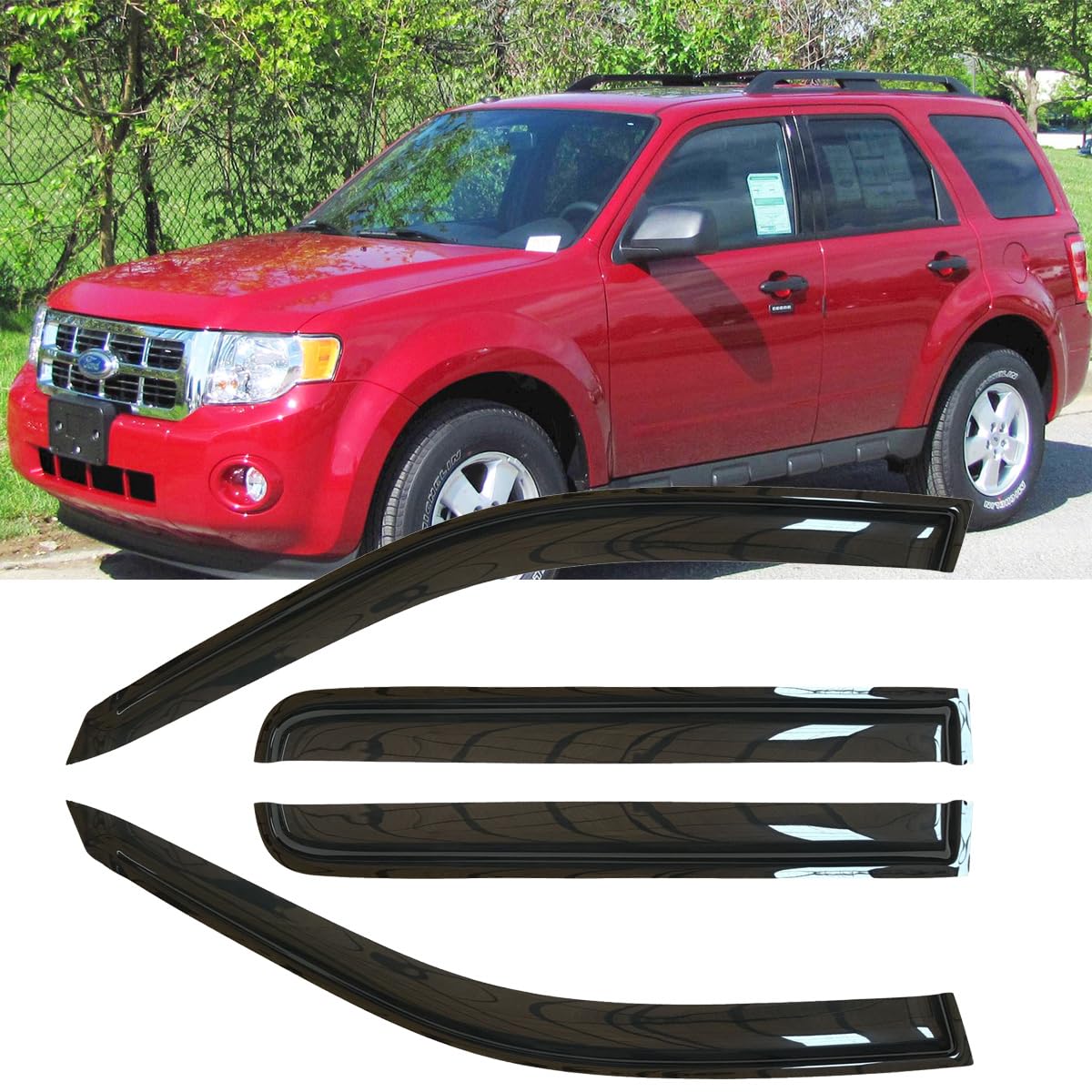 Deebior 4Pcs Shatterproof Outside Mount Style Sun Rain Guard Stylish Side Window Wind Deflectors Dark Smoke Vent Window Visors F