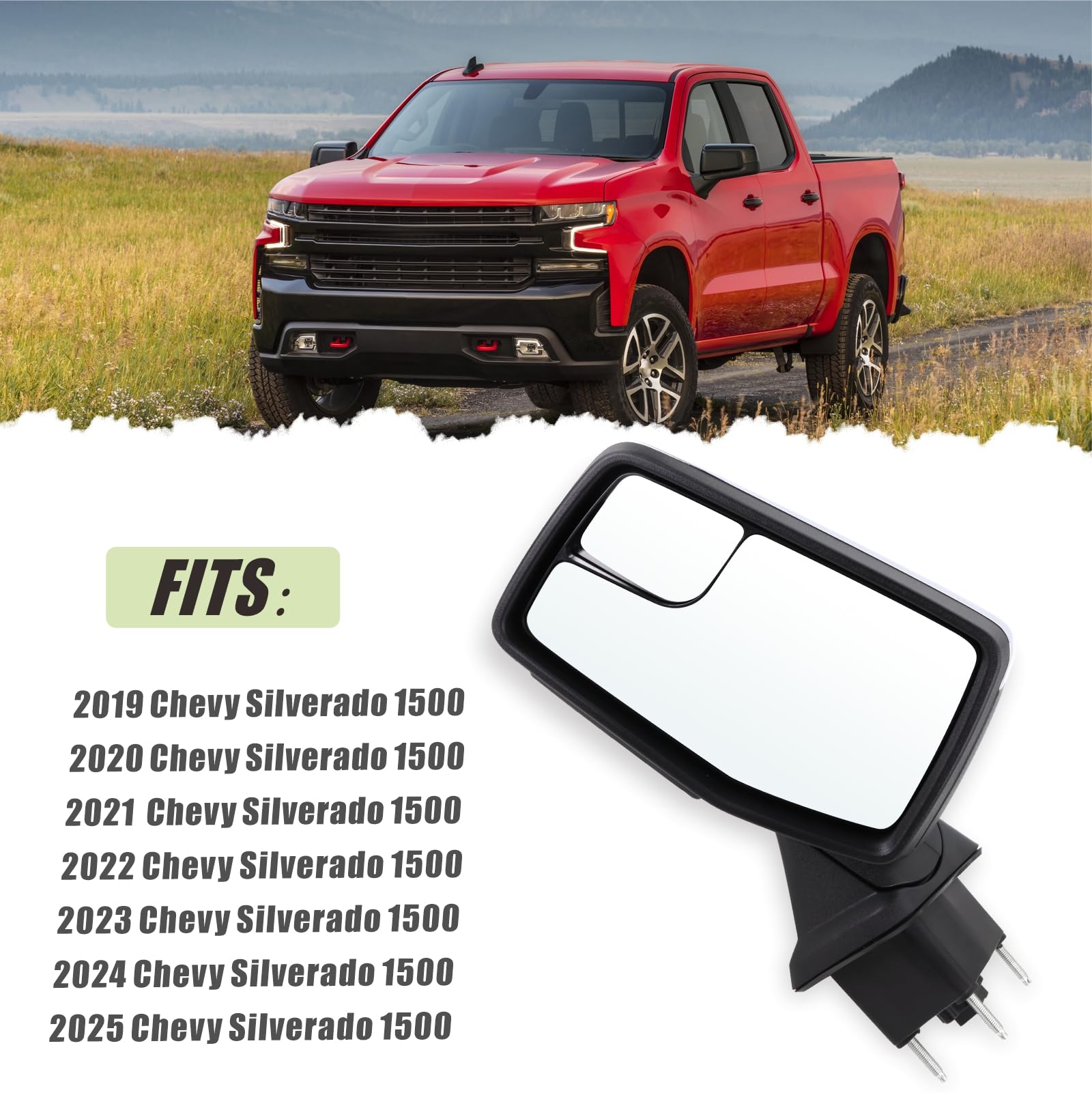 Lqito Left Driver Side Mirror Compatible With 2019-2024 Chevy Silverado 1500 With Power Glass Power Folding Heated Turn Signal P