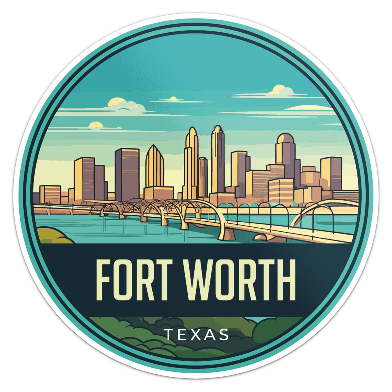 Fort Worth City Sticker - Waterproof Vinyl Decal for Car Bumper, Laptop, Water Bottle, Wall, and Window, Size - 5'' Longer Side