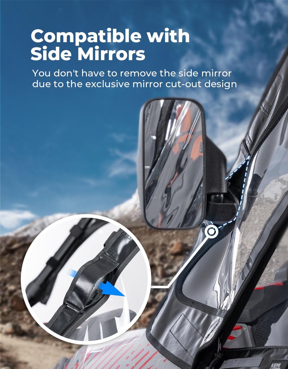 KEMIMOTO Soft Upper Doors Fit with Side Mirrors and Windshields, Compatible with Polaris RZR XP 1000 / XP Turbo 2014-2023 UTV Ca