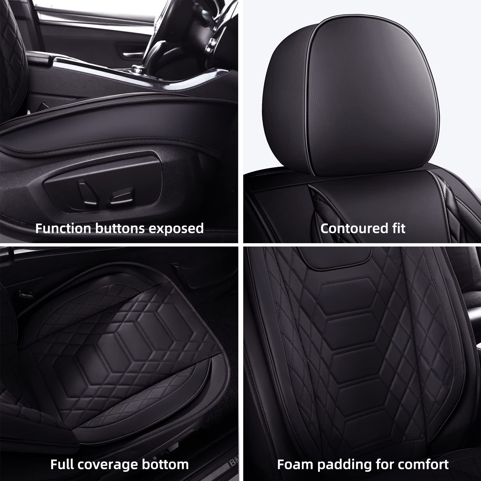 Freesoo Car Seat Covers Leather, Seat Cover Full Set Waterproof Automotive Cushion Protector Accessories Airbag Compatible Unive