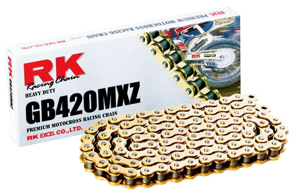 RK Racing Chain GB420MXZ-70 (420 Series) Gold 70 Link Heavy Duty MX/SX Racing Non O-Ring Chain with Connecting Link