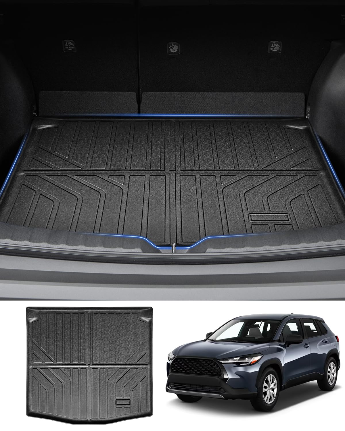 Powerty Trunk Mat For 2022-2024 2025 Toyota Corolla Cross Accessories Cargo Mats Tpe All Weather Cargo Liner Heavy-Duty Trunk Li