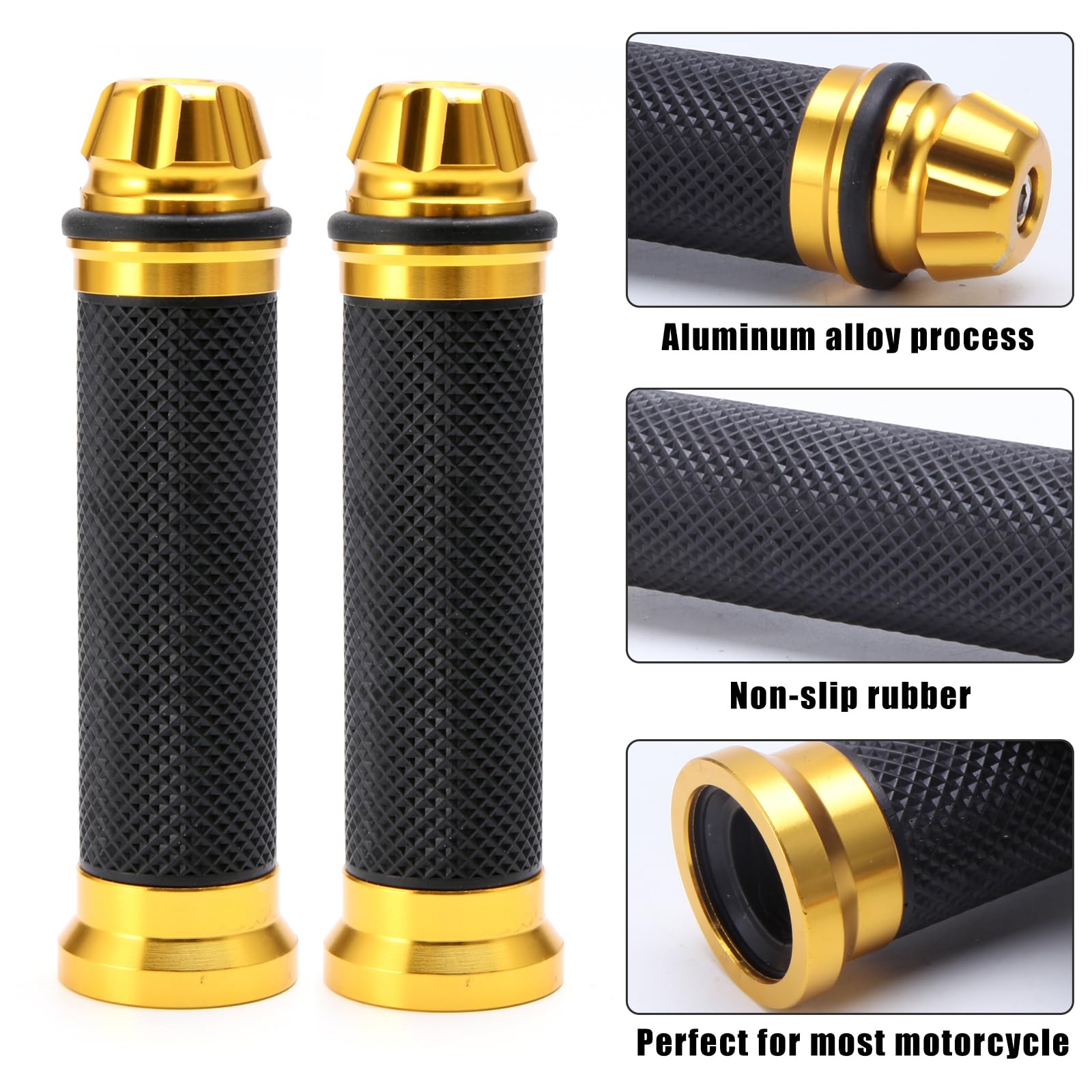 Universal Pair Of 7/8'' 22Mm Rubber Handlebar Hand Grip Bar End For Motorcycle Bike Cafe Racer