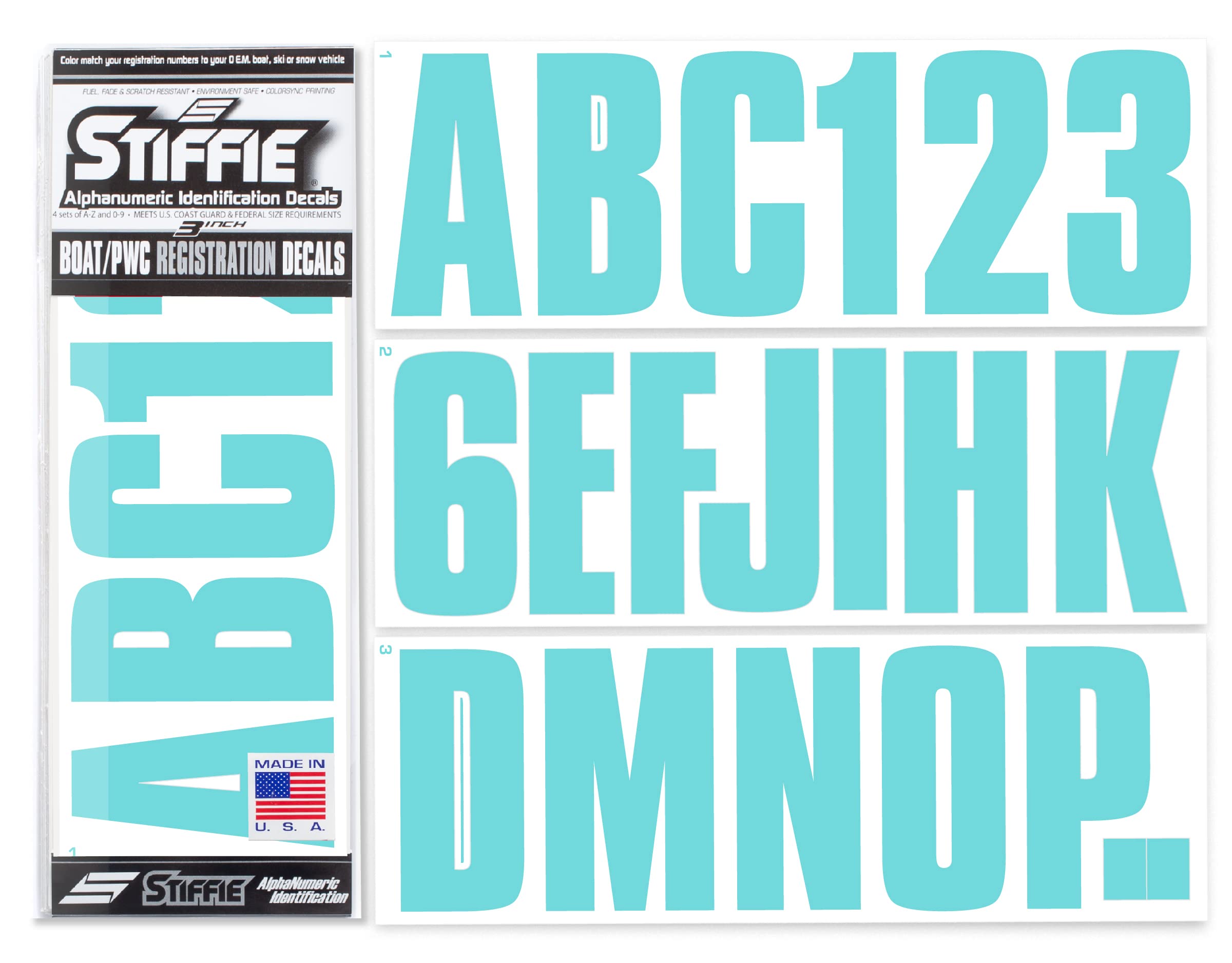 Stiffie Uniline Mint 3'' Boat & Pwc Registration Decals  Numbers Letters Stickers