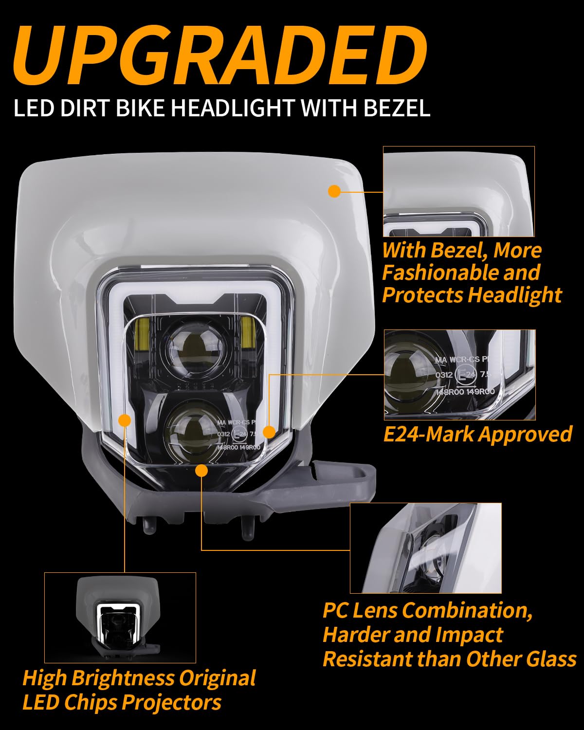 Ramjet4X4 Led Dirt Bike Headlight Motocross Headlamp W/Bezel Fit For 2017-2023 Husqvarna Fe 250 350 450 501 701, Te150 250I 300I, Fc250 350 450, Tx125 Enduro 701, Drl High Low Beam