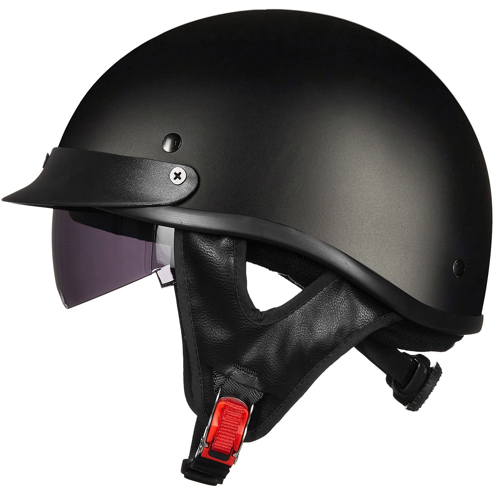 Ilm Half Helmet Motorcycle Open Face Sun Visor Quick Release Buckle Dot Approved Cycling Motocross Suits Men Women Model-205V (L, Matt Black)