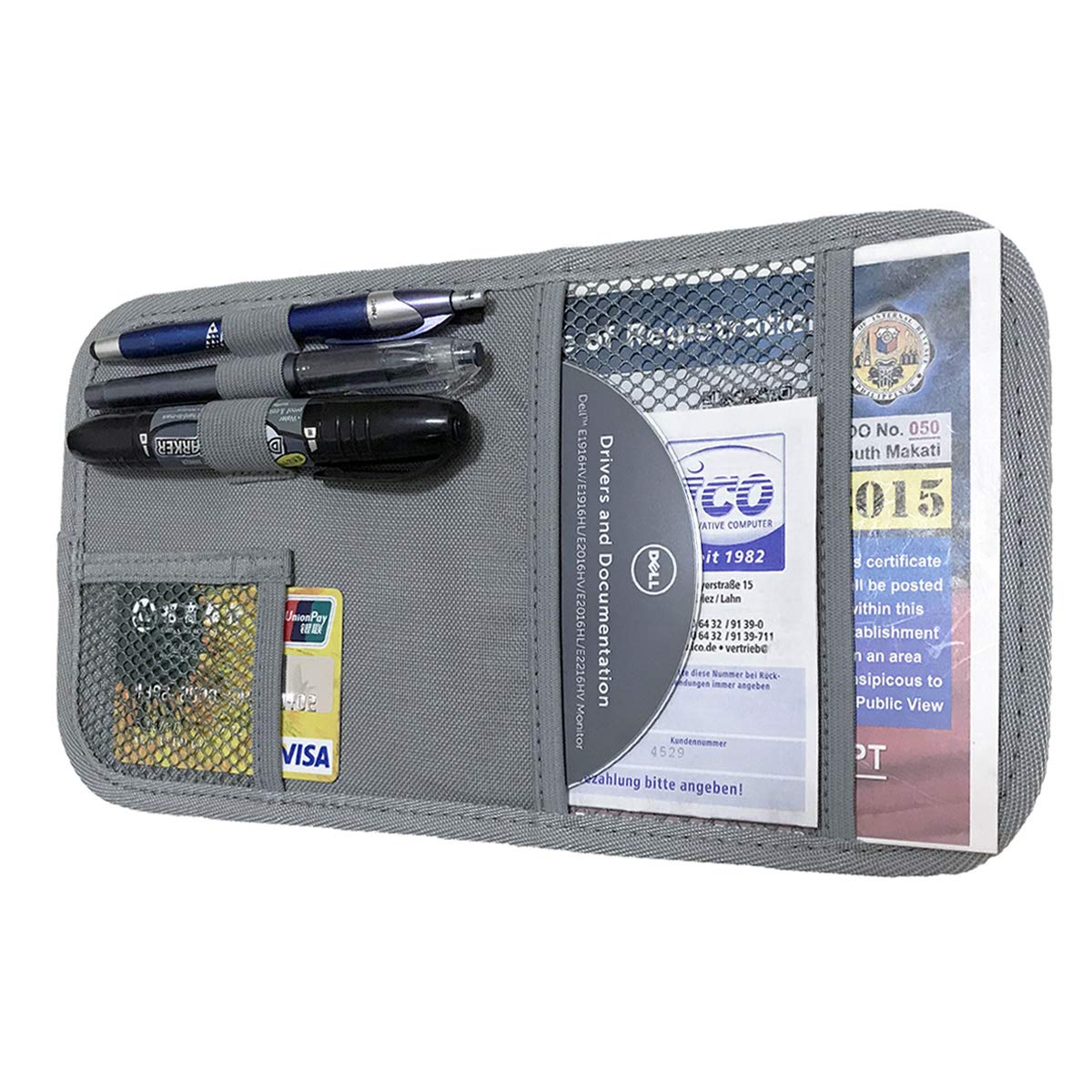 ZugGear Car Sun Visor Organizer, Auto Visor Holder Interior Accessories Pocket Organizer - Car Registration Holder Document Storage Pouch Pen holder - Grey -Like New