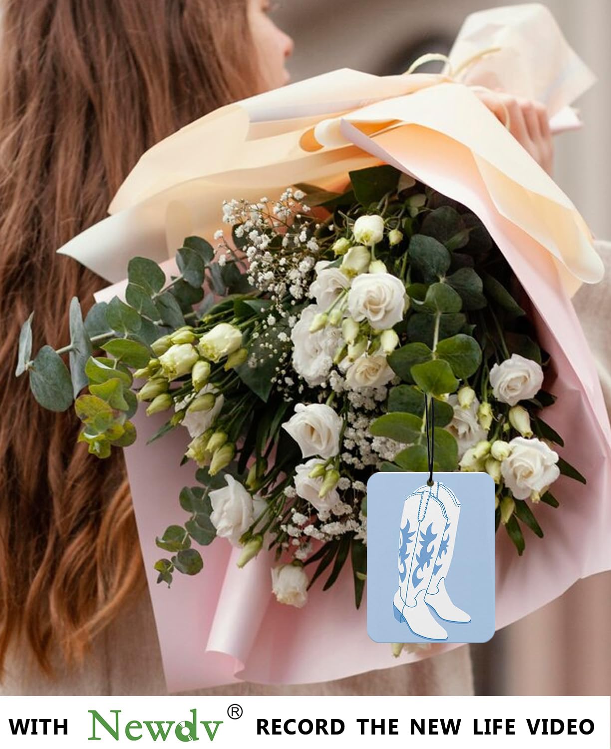 Newdv Western Car Air Freshener,Blue Car Accessories Hanging 3Pcs,Cowgirls Car Mirror Decor Hanging,Preppy Car Scents Air Freshe