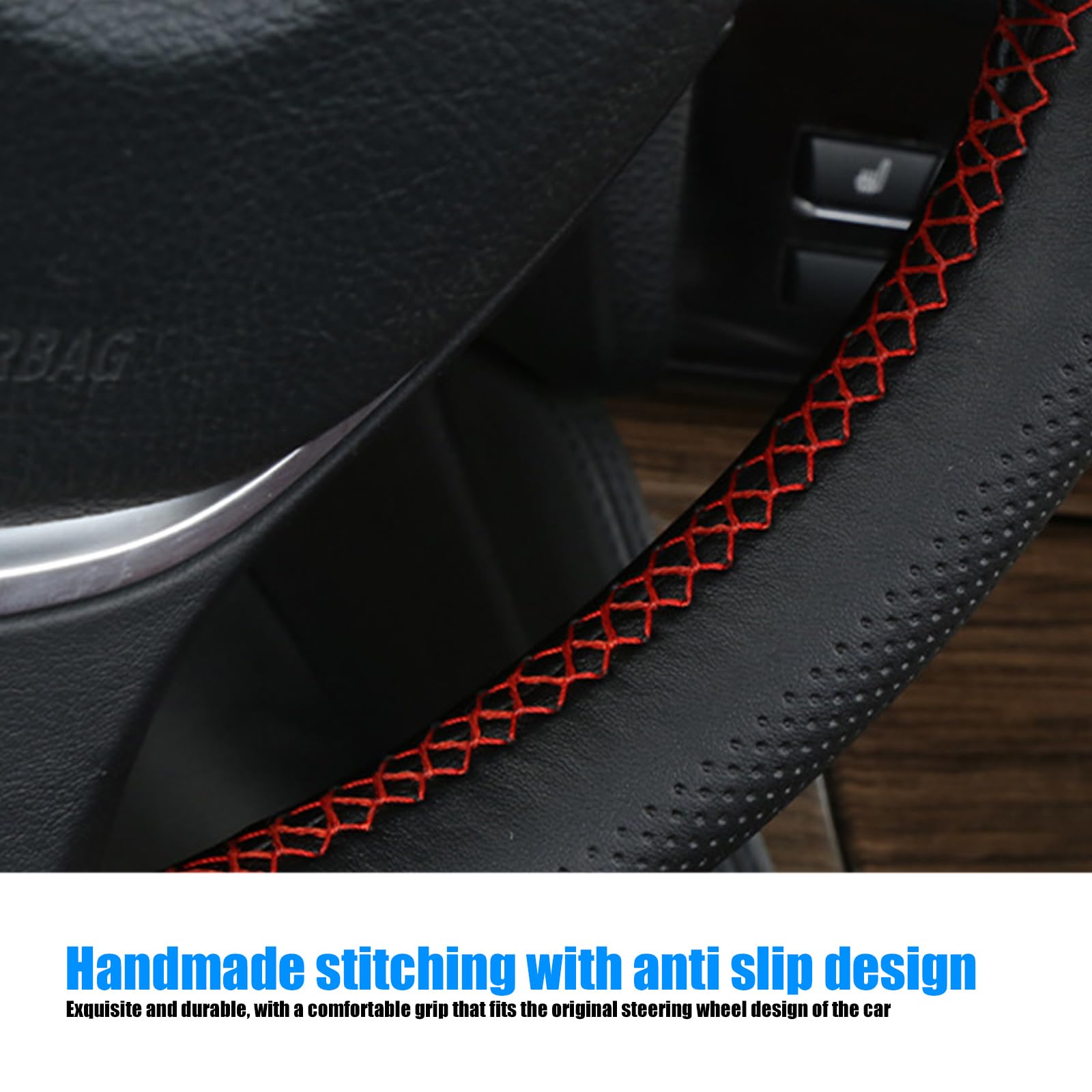 Nghey Pack-1 Leather Steering Wheel Cover, Universal Non-Slip Stitch On Wrap, Diy Car Wheel Cover Protector With Needle And Thread For Most Cars Suvs And Trucks (Black #3)