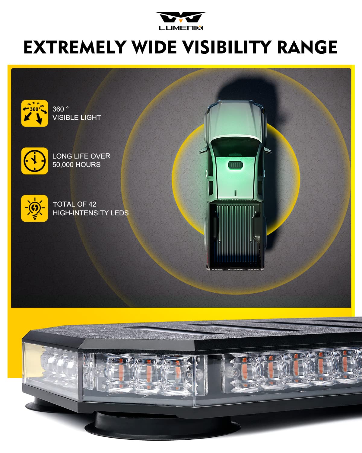 Lumenix 42 Led Roof Top Strobe Beacon Light Bar Hazard Warning Emergency Flashing Plow Lights With Controller For Law Enforcemen