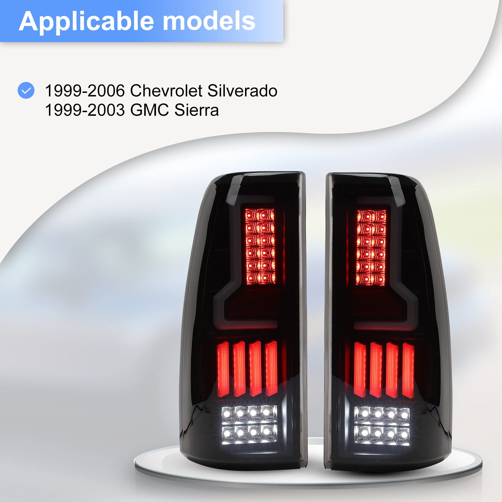 Roxx Full Led Tail Lights For 1999-2006 Chevrolet Silverado 1999-2003 Gmc Sierra, Tail Rear Lamps Replacement W/Running Light, Turn Signal, Brake And Reverse Lights Driver And Passenger Side