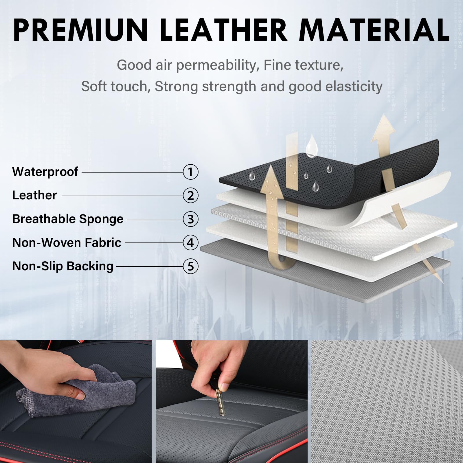 Coverado Car Seat Covers Front Seats, 2 Piece Car Seat Protector With Removable Headrest, Nappa Leather Breathable Front Side Al