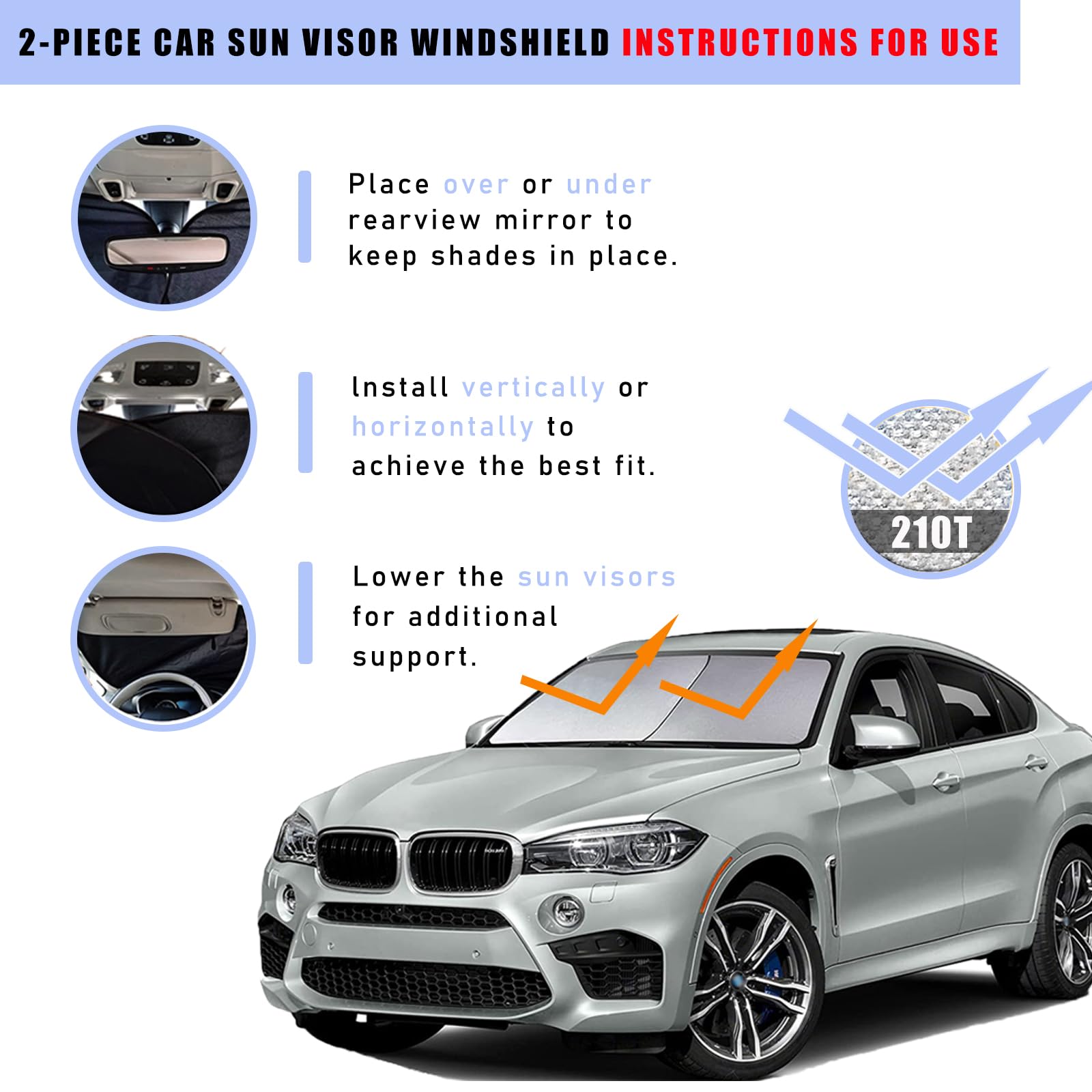 Ziciner 2 PCS Car Windshield Sun Shade, Auto Sun Heat and UV Rays Blocker, 28''  31'' Foldable Automotive Front Window Sunshade