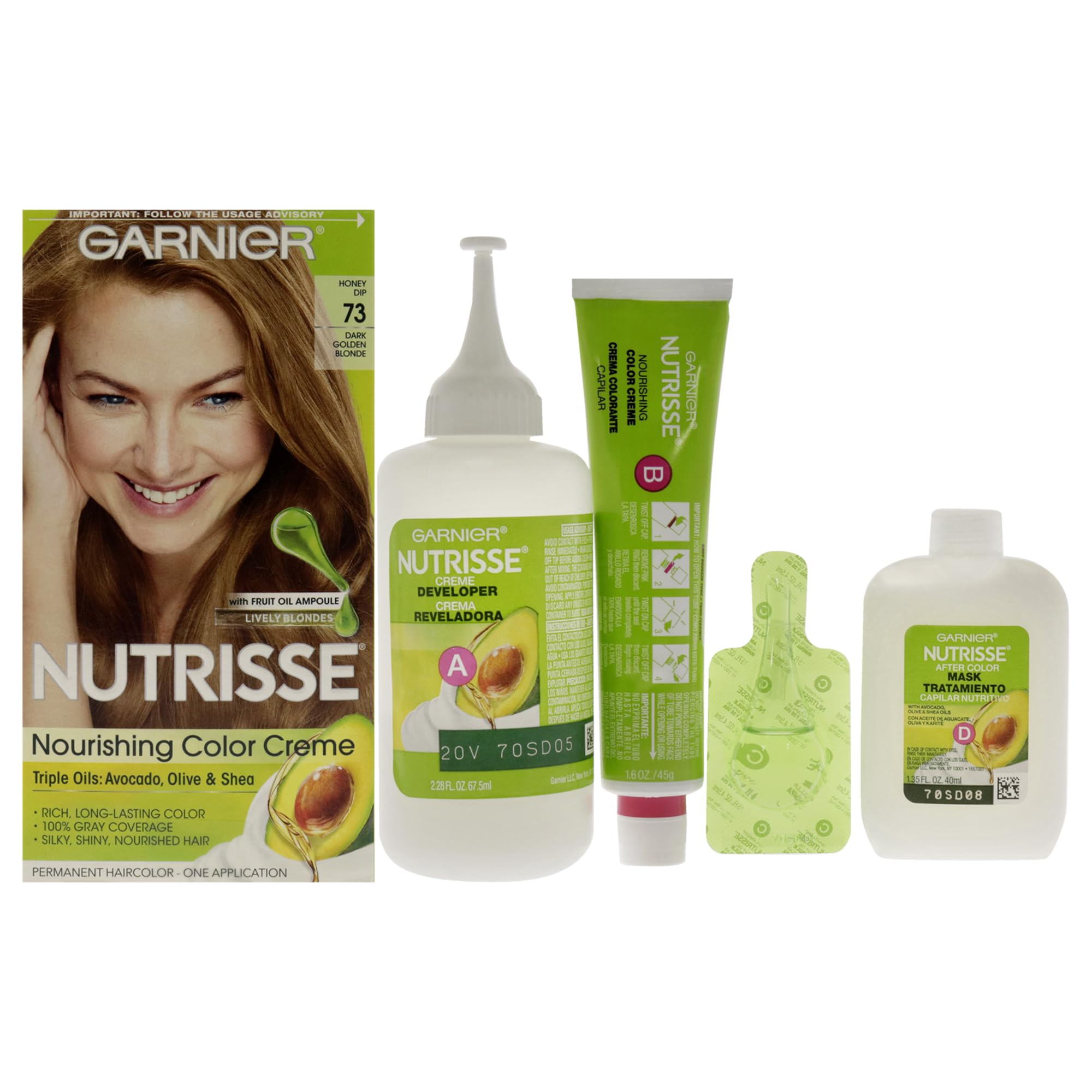 Garnier Nutrisse Nourishing Hair Color Creme  73 Dark Golden Blonde (Honey Dip) (Packaging May Vary)-New