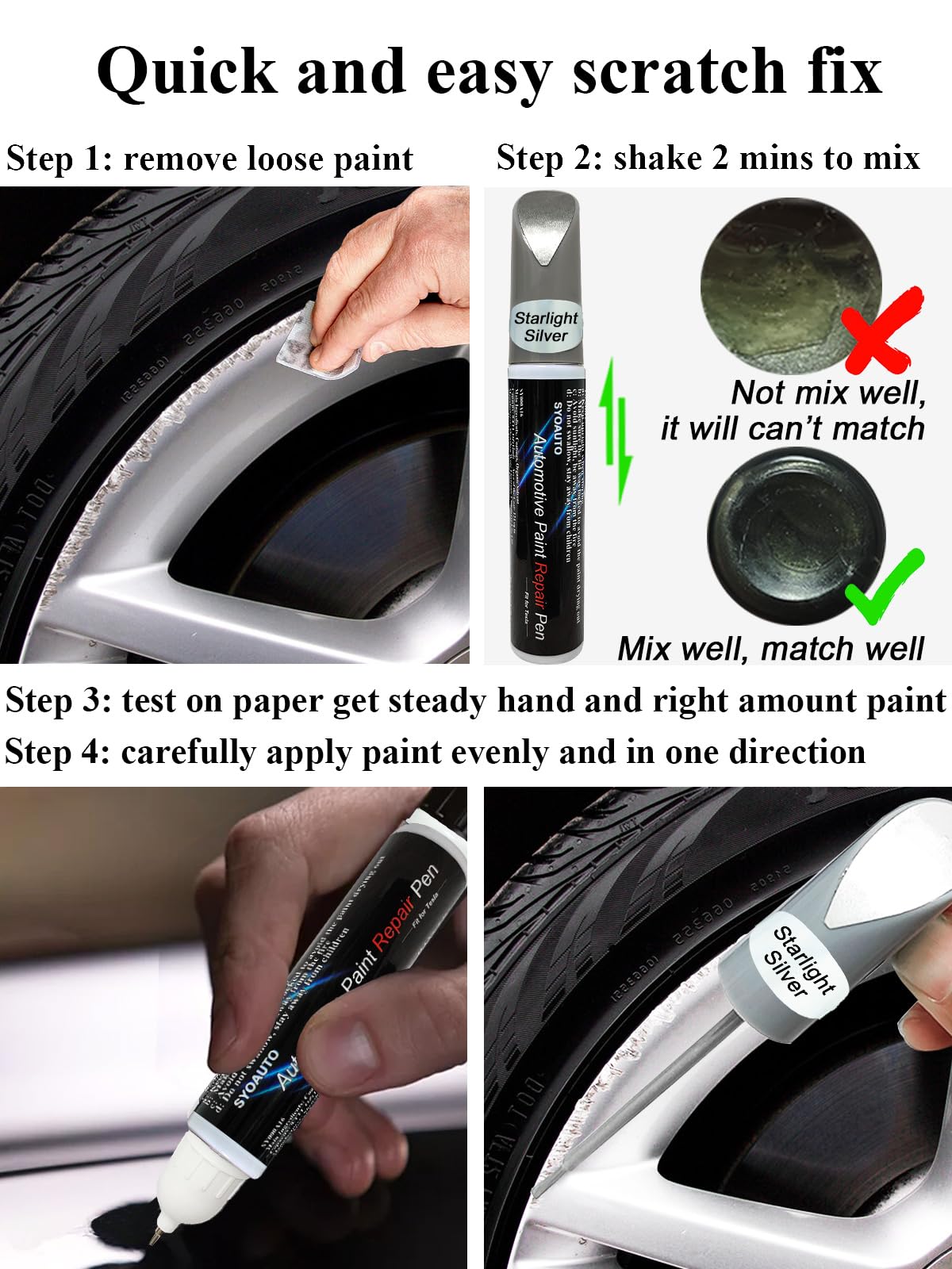 Syoauto Gunpowder Rim Touch Up Paint For Tesla Model Y 3 S X Uberturbine/Arachnid/Cybersteam/Turbine Wheel Touch Up Paint Pen Ti