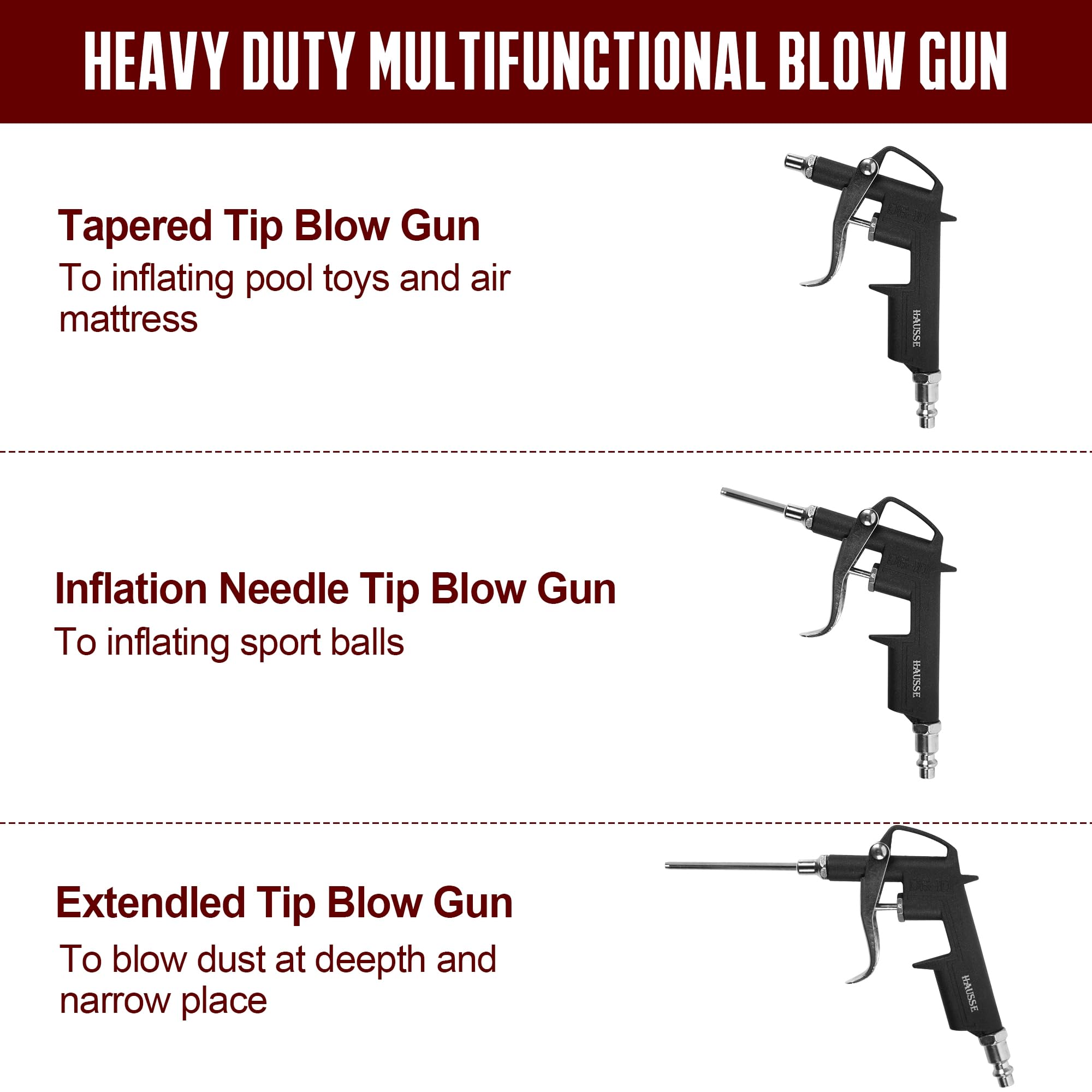 Hausse Heavy Duty Compressor Accessory Kit - Digital Tire Pressure Gauge with Inflator, Blow Gun and Hose Fittings, 1/4'' NPT Ai