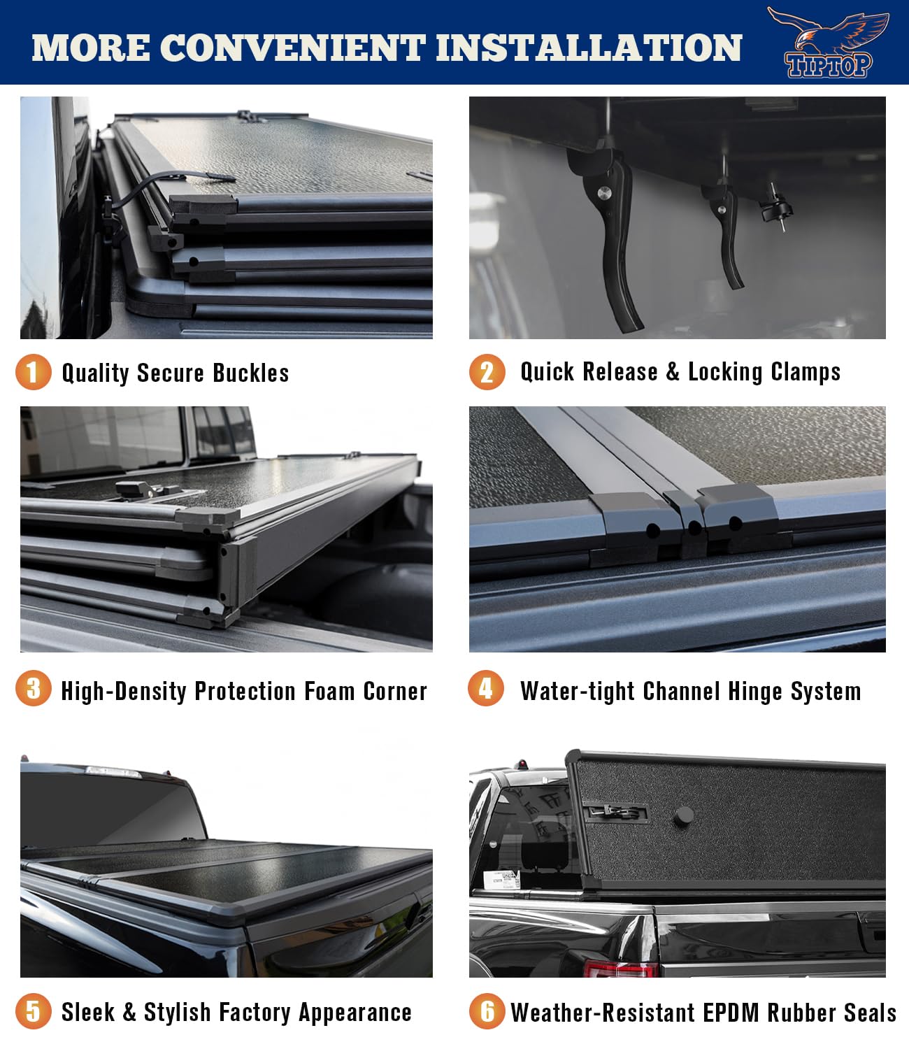 Tiptop Tri-Fold Hard Tonneau Cover Truck Bed Frp On Top For 2015-2025 Colorado/Canyon 5.2Ft Bed (61.7'') | Tpm3 |