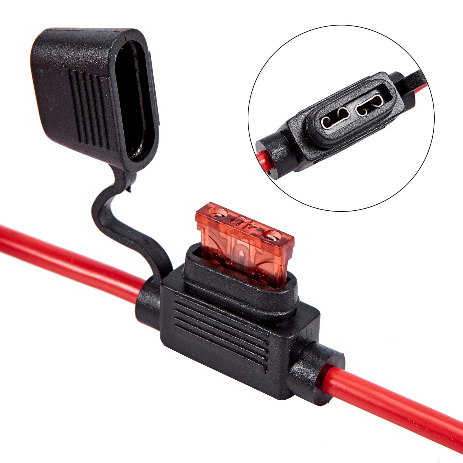 Febrytold 10 Gauge Inline Fuse Holder - 2 Pack Fuse Holder Waterproof Pigtail Fuse Relay With 2 Pack 30Amp Blade Fuse & 2 Pack 40Amp Blade Fuse For Car Truck Boat Motorcycle