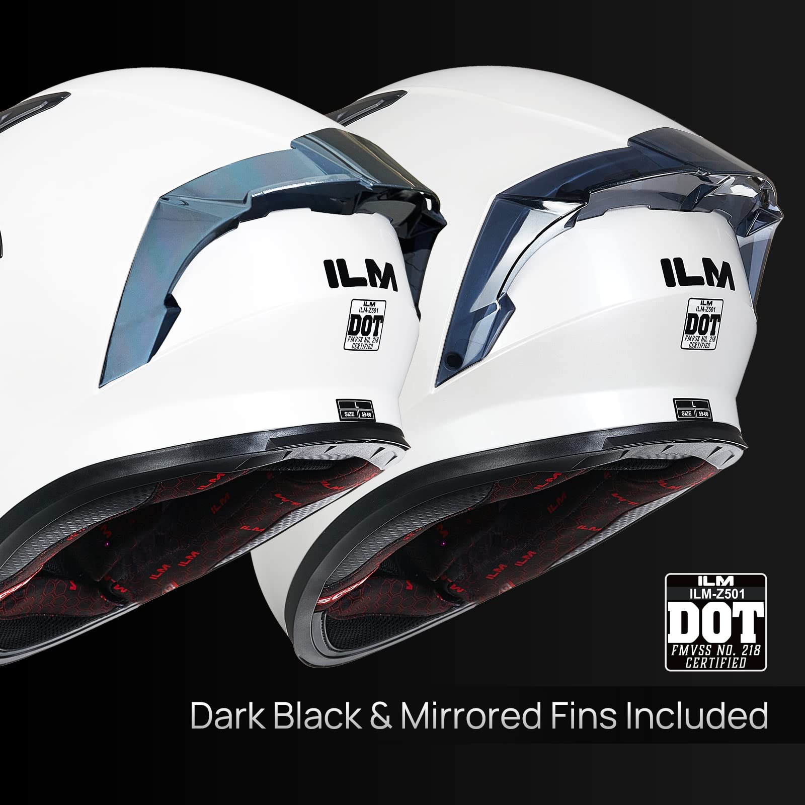 Ilm Motorcycle Helmet Full Face With Pinlock Compatible Clear&Tinted Visors And Fins Street Bike Motocross Casco Dot Model Z501(White, Xx-Large)