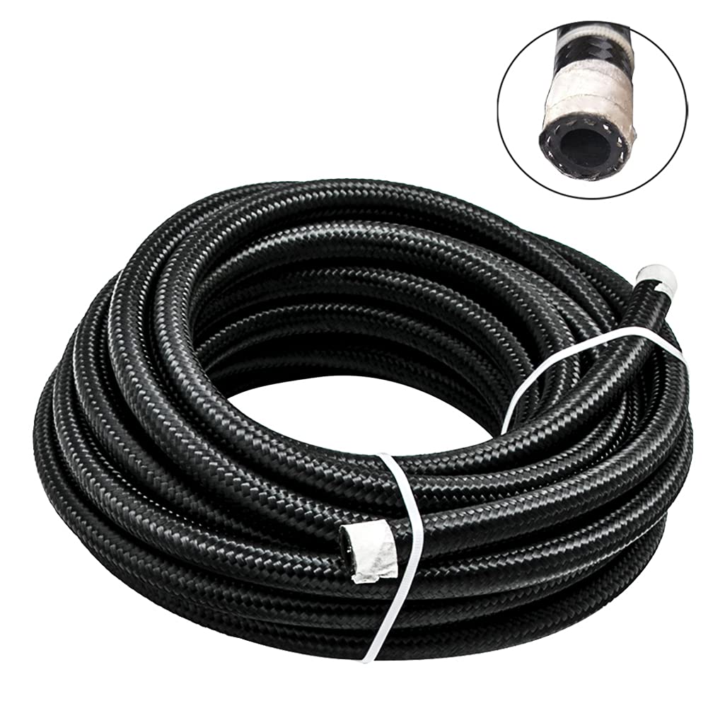 Byredio 8An Fuel Line Hose 10Ft Braided Nylon Stainless Steel 500 Psi High-Pressure Transmission Cooler Hose For Oil, Gas, Fuel, Hydraulic