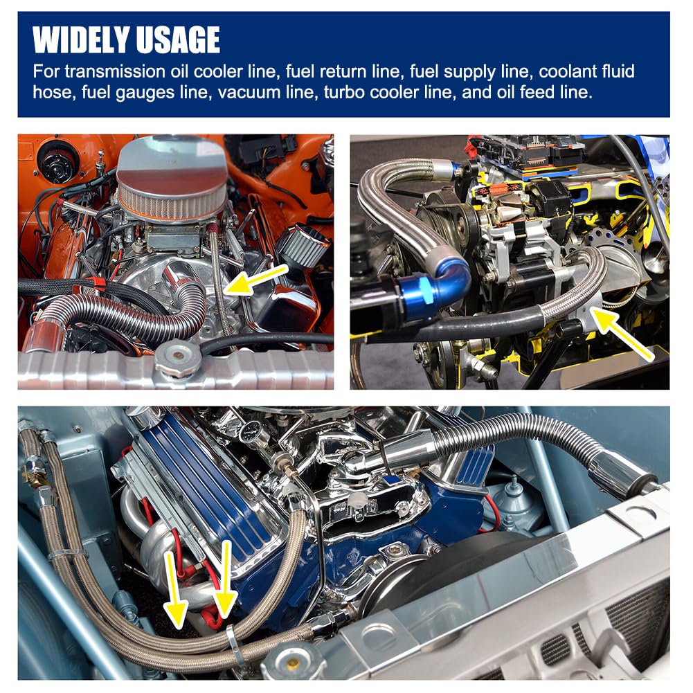 Byredio 8An Fuel Line Hose 10Ft Braided Nylon Stainless Steel 500 Psi High-Pressure Transmission Cooler Hose For Oil, Gas, Fuel, Hydraulic