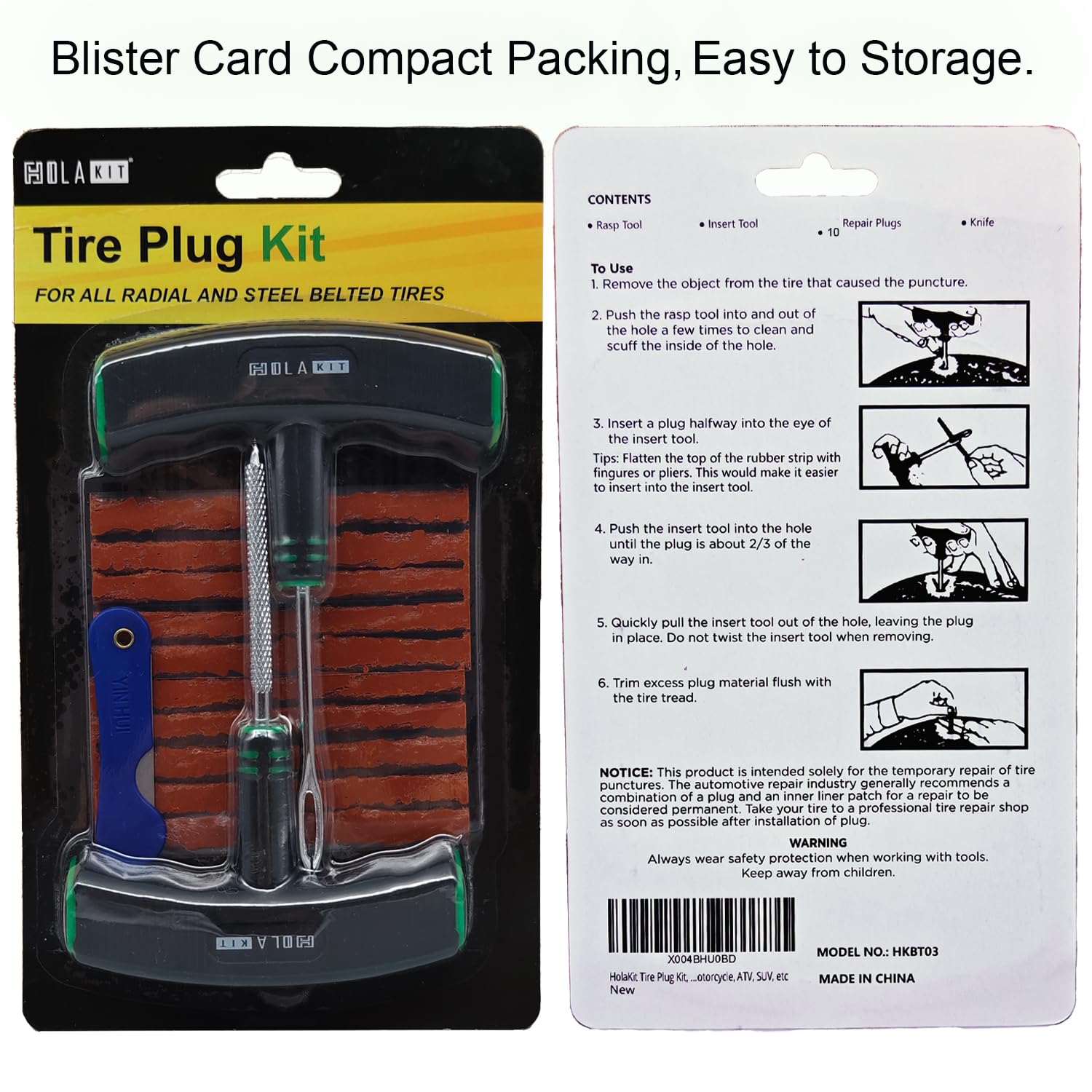 Holakit Tire Plug Kit, 13Pcs Tire Repair Kit With Self-Vulcanizing Plugs, Ergonomic Oversized & Rubber-Grip T-Handle Tools, Flat