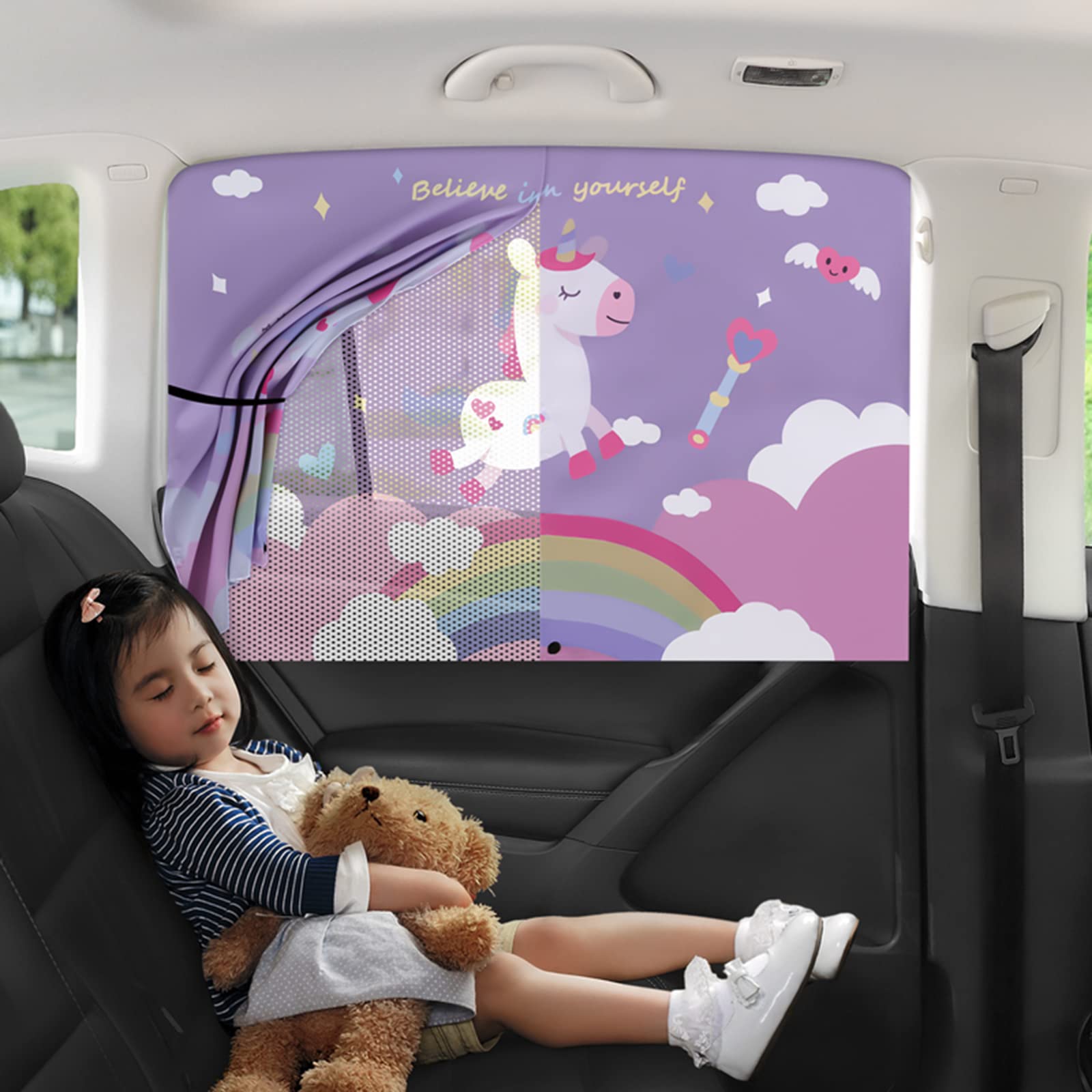 Car Sun Shade For Baby - Eohmak Car Side Window Sun Shade Cover Upgrade Double Opening Car Interior Curtain Sun Blocker Blind (Unicorn, 1 Pack)