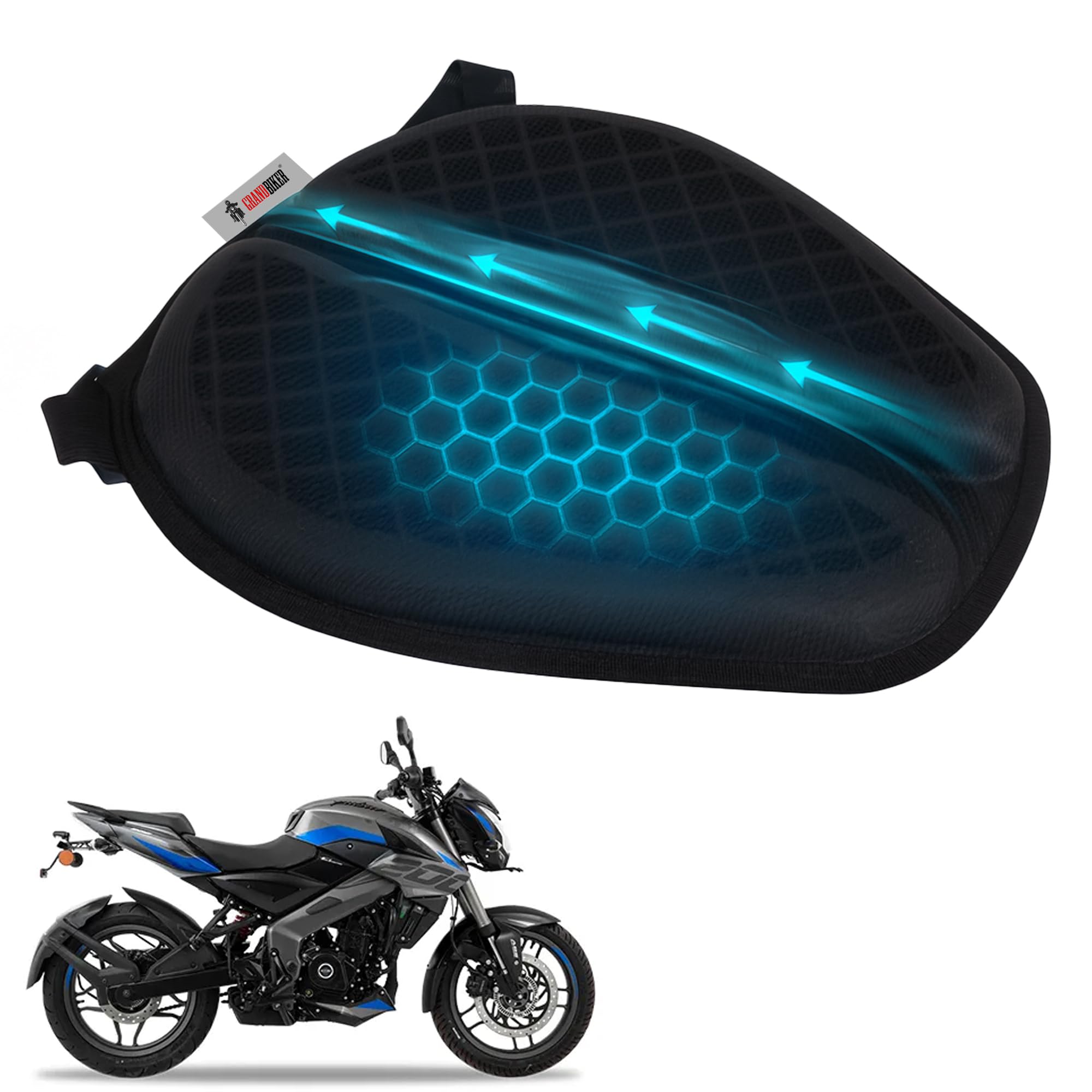 Grandbiker Gel Air Seat Cushion | 3D Honeycomb Gel Structure Cover for Long Rides | Detachable Cover | Lumbar Support | Breathab