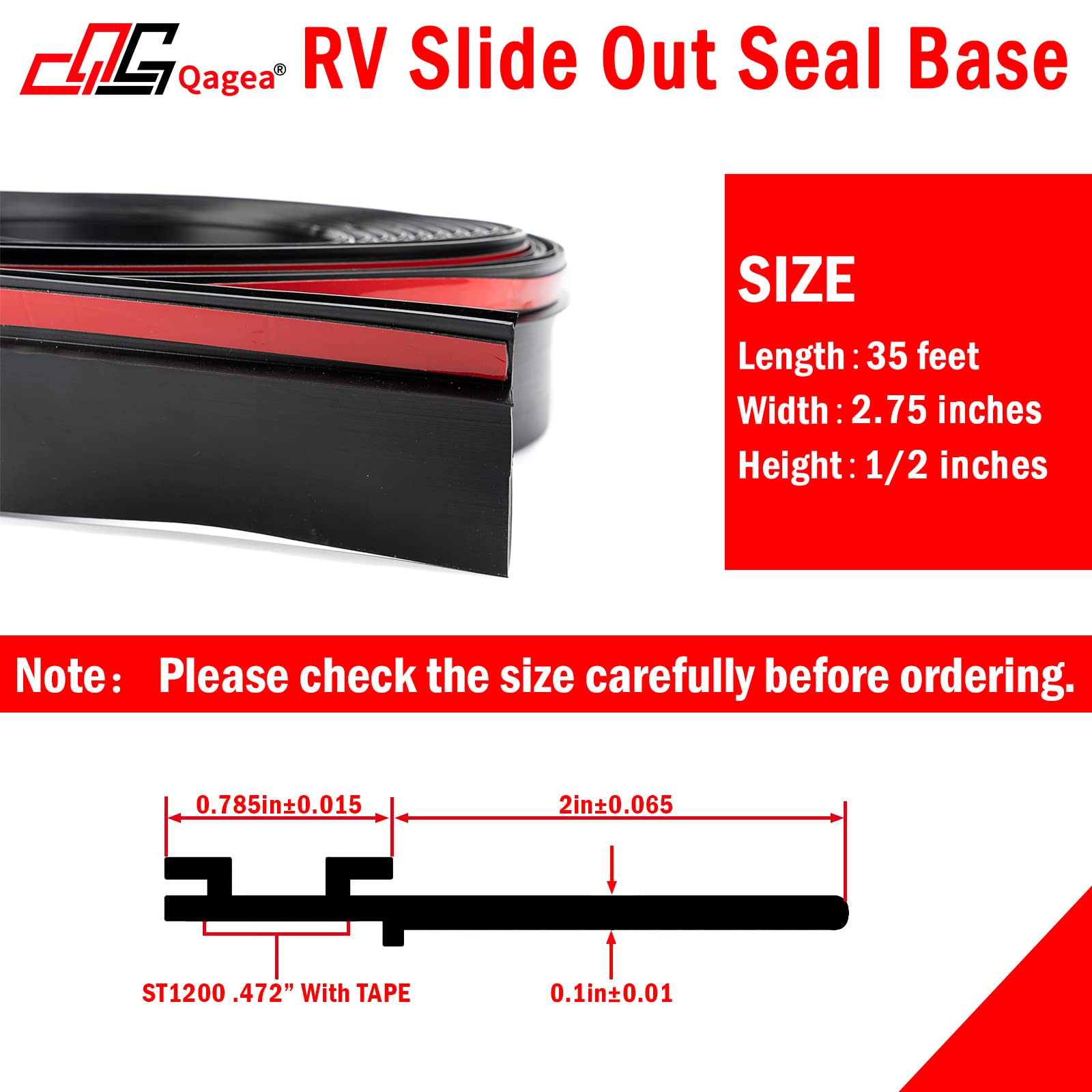 Qagea Rv Slide Out Seal Base & D-Seal Wiper | 018-312-Ekd & 018-341 Ek | 1' X 15/16' X 35' & 1/2' X 2.75' X 35’ Black Rubbers