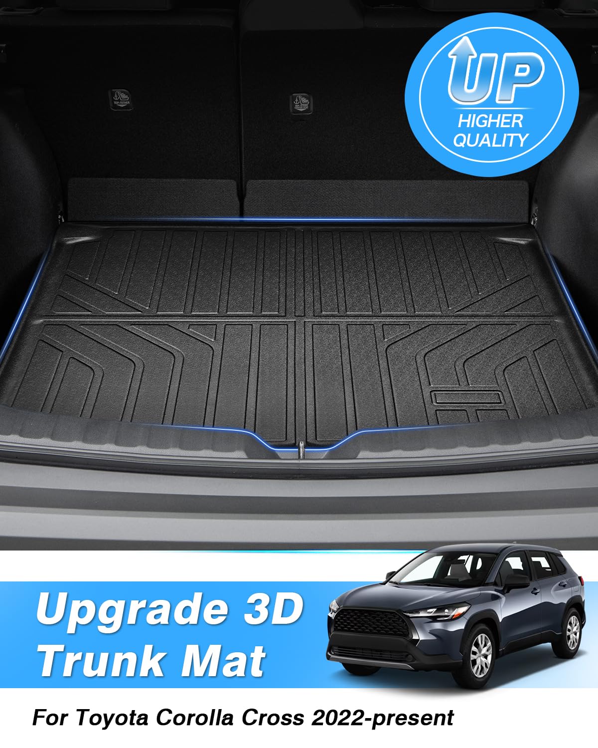 Powerty Trunk Mat For 2022-2024 2025 Toyota Corolla Cross Accessories Cargo Mats Tpe All Weather Cargo Liner Heavy-Duty Trunk Li