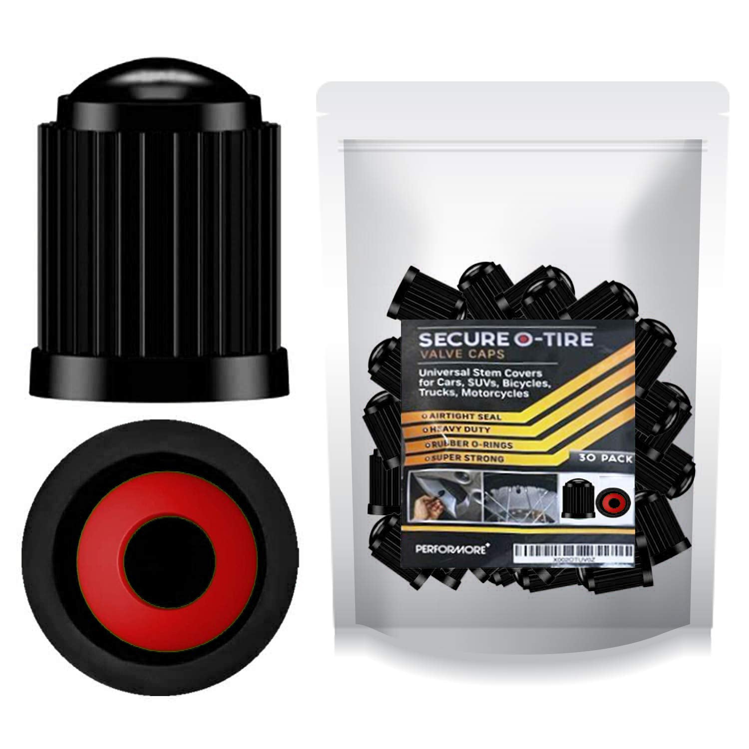 Performore 30 pcs Tire Valve Caps Heavy-Duty Stem Covers with O-Rubber Rings, Universal Car Wheel Tire Valve Stem Caps Dust Cove