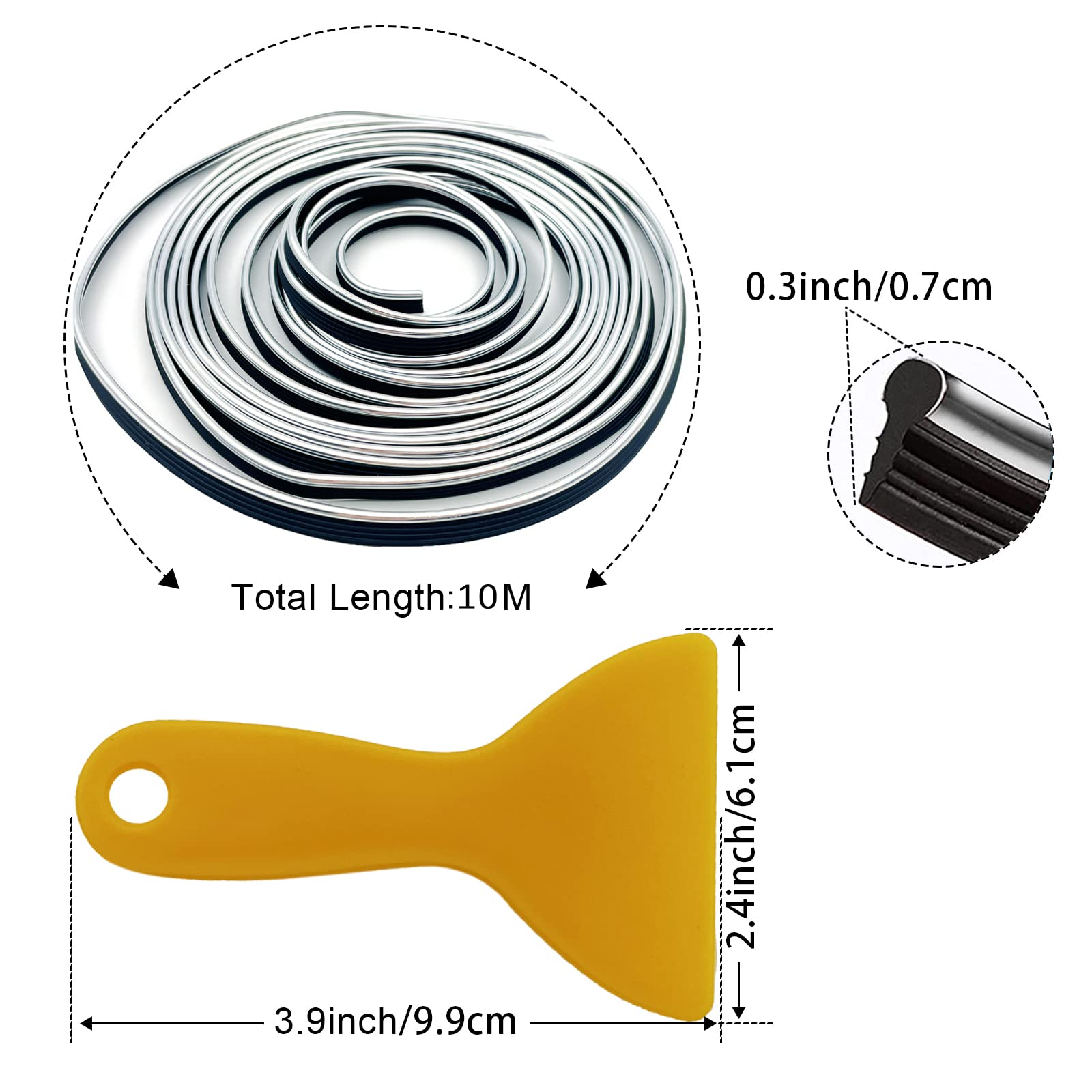 Car Interior Trim Strips,Universal 33Ft Car Electroplating Decoration Styling Door Dashboard, Flexible Interior Trim Accessories With Installing Tool(Silver)