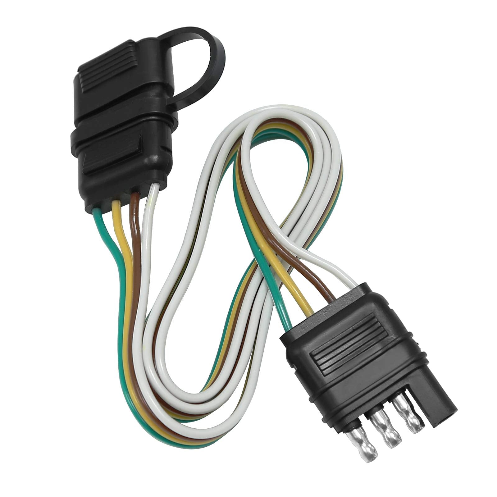 Hoypeyfiy Trailer Light Wiring Harness Kit,4 Wires 4-Way Plug 4 Pin Flat Wire Extension Male & Female Connector 32' Inch Long