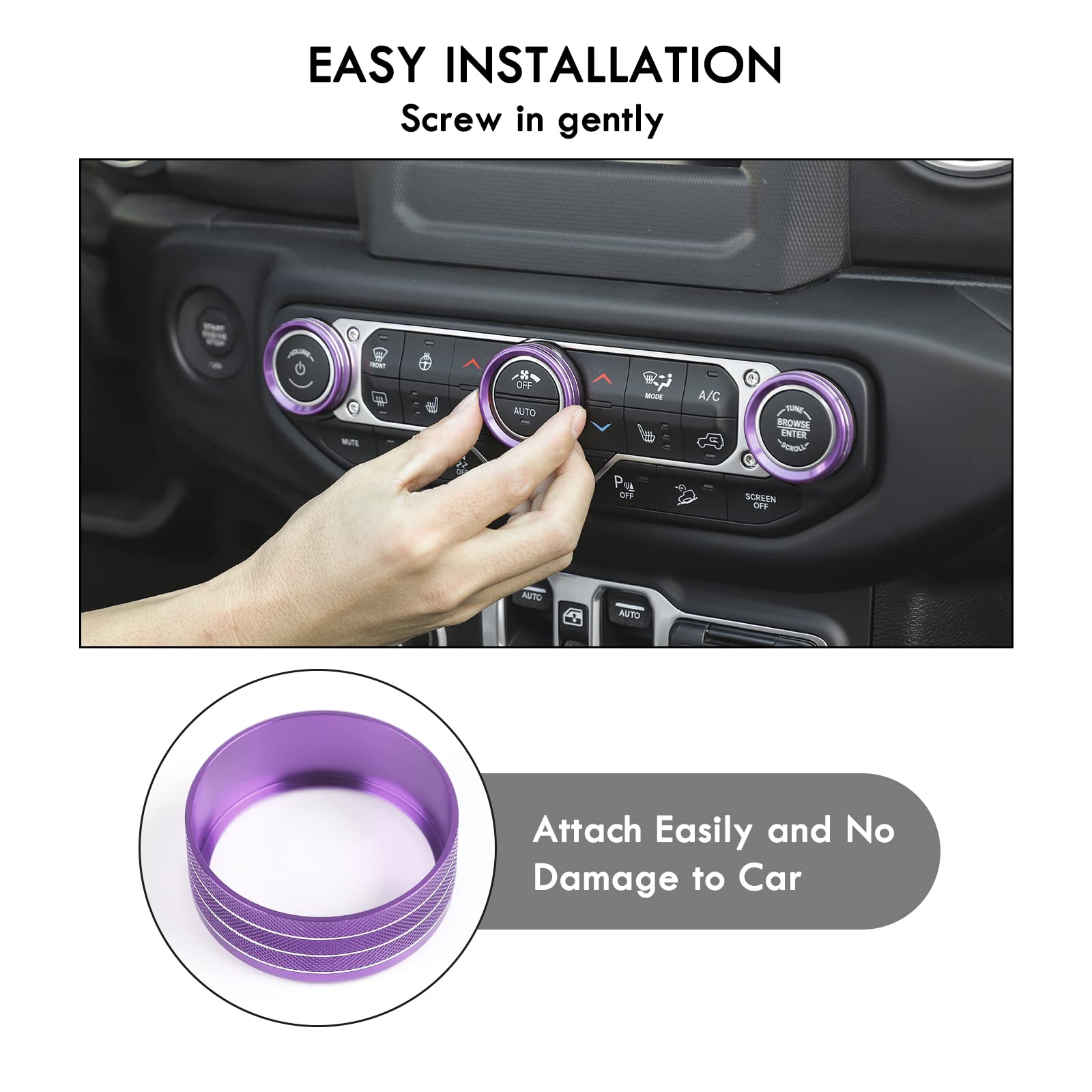 Voodonala Air Conditioner Headlight Switch Knob Trim For 2018-2021 Jeep Wrangler Jl Jlu Gladiator Jt,Thin Purple Aluminum Alloy 4Pcs