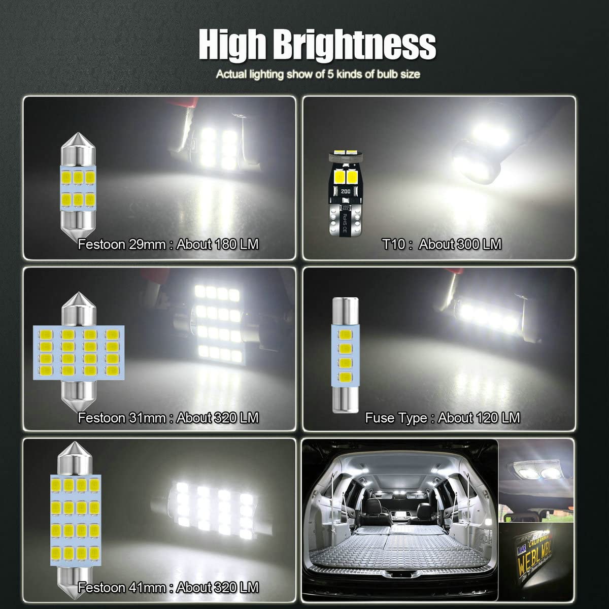 Ebaifun 26-Pack 6000K White 12V De3175 6411 T10 2825 6612F 6615F 31Mm 41Mm Led Bulb Kit For Car Truck Interior Map Dome Vanity M