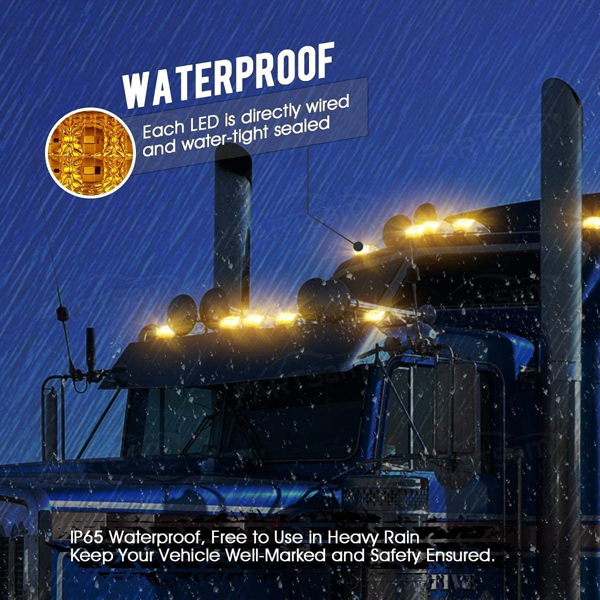 Partsam 5X Super Bright Amber Yellow 17Led Cab Marker Top Roof Lights Assembly Compatible With Kenworth/Peterbilt/Freightliner/M