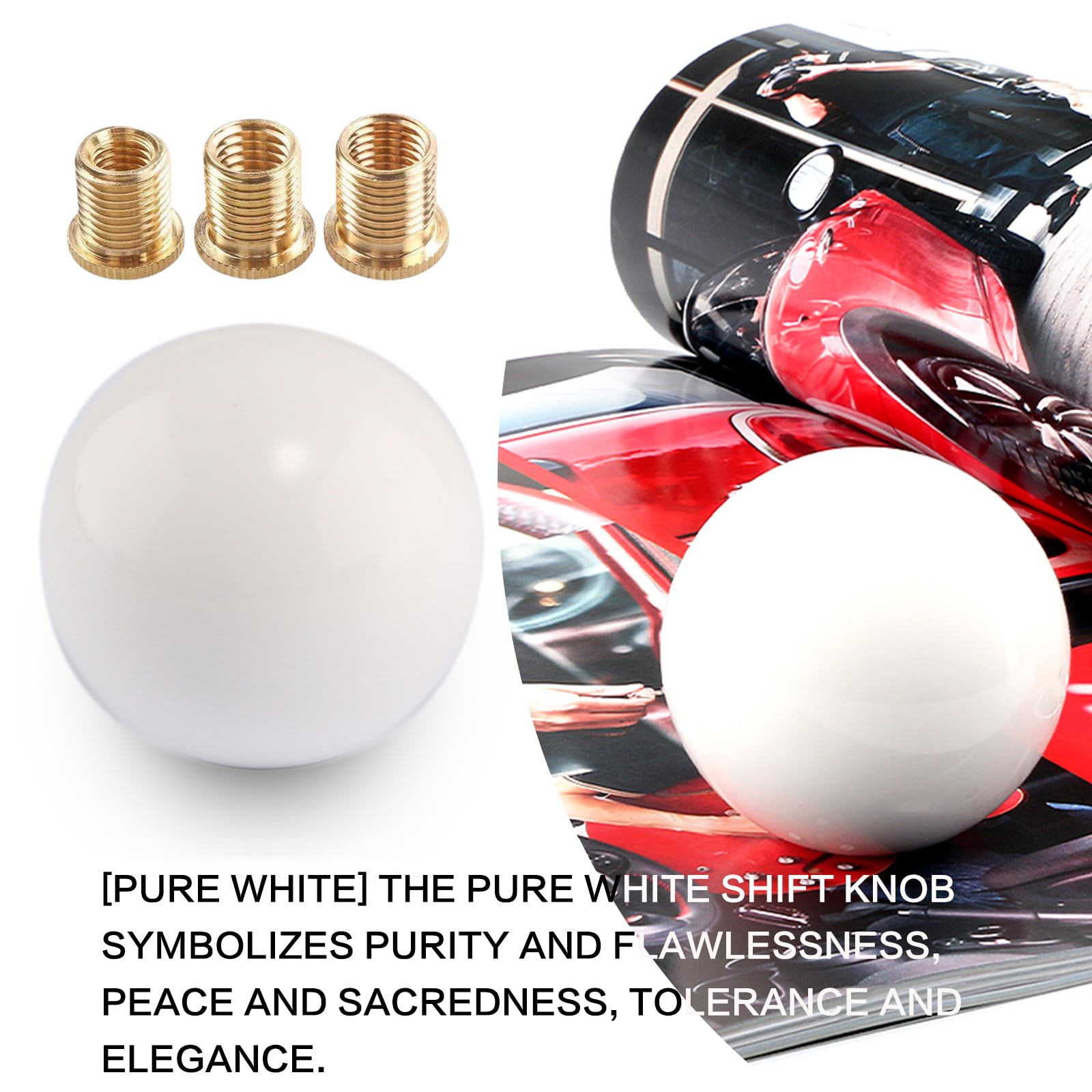 Yiuiy Round Ball Shift Knob Universal Gear Shift Knob 5 6 Speed For Manual Automatic Vehicles With Adapters (Pure White)