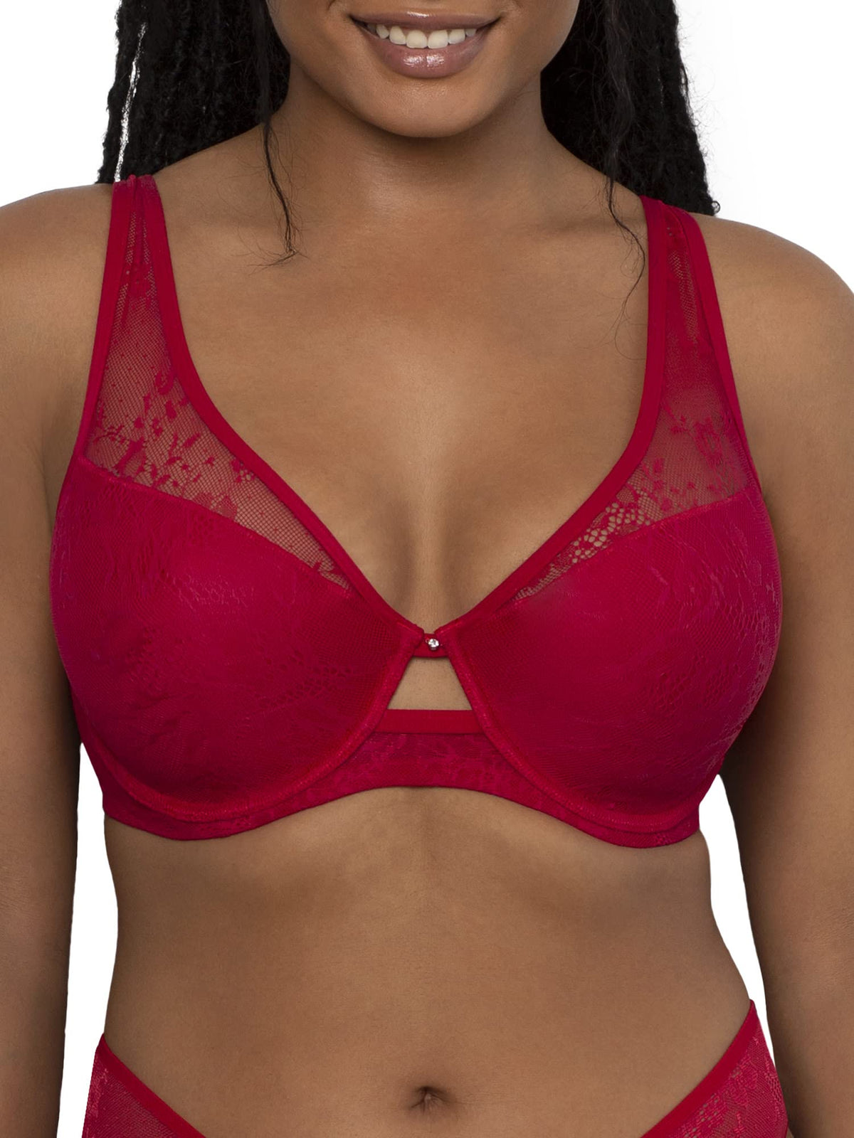 Smart  Sexy Womens Mesh Plunge Bra, No No Red (Smooth Lace), 36C
