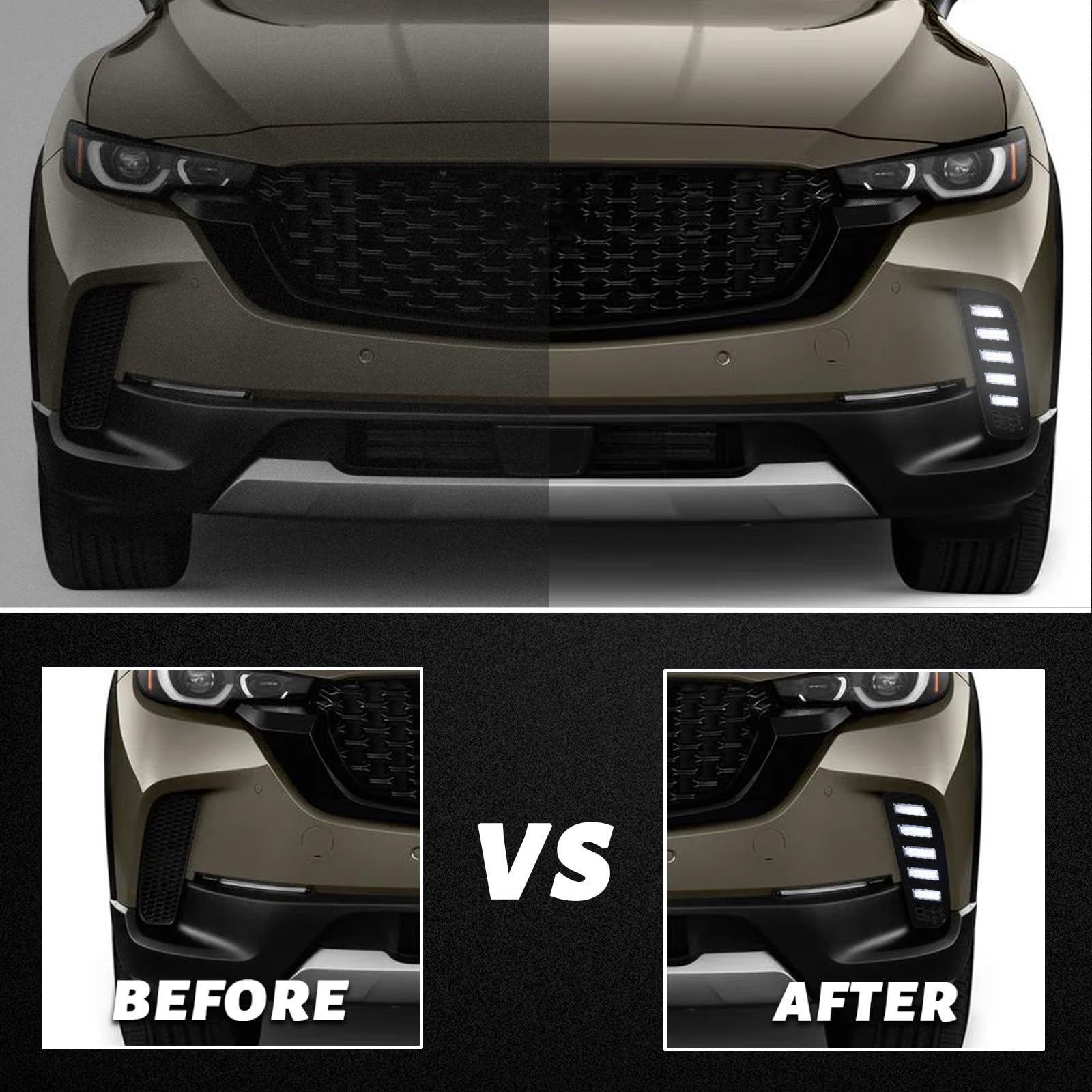 Pgtopone Switchback White/Amber Led Front Bumper Fog Light Drl Amber Sequential Turn Signal Feature Compatible With Mazda Cx-50 Cx50 2023 2024 Replacement Front Bumper Trim