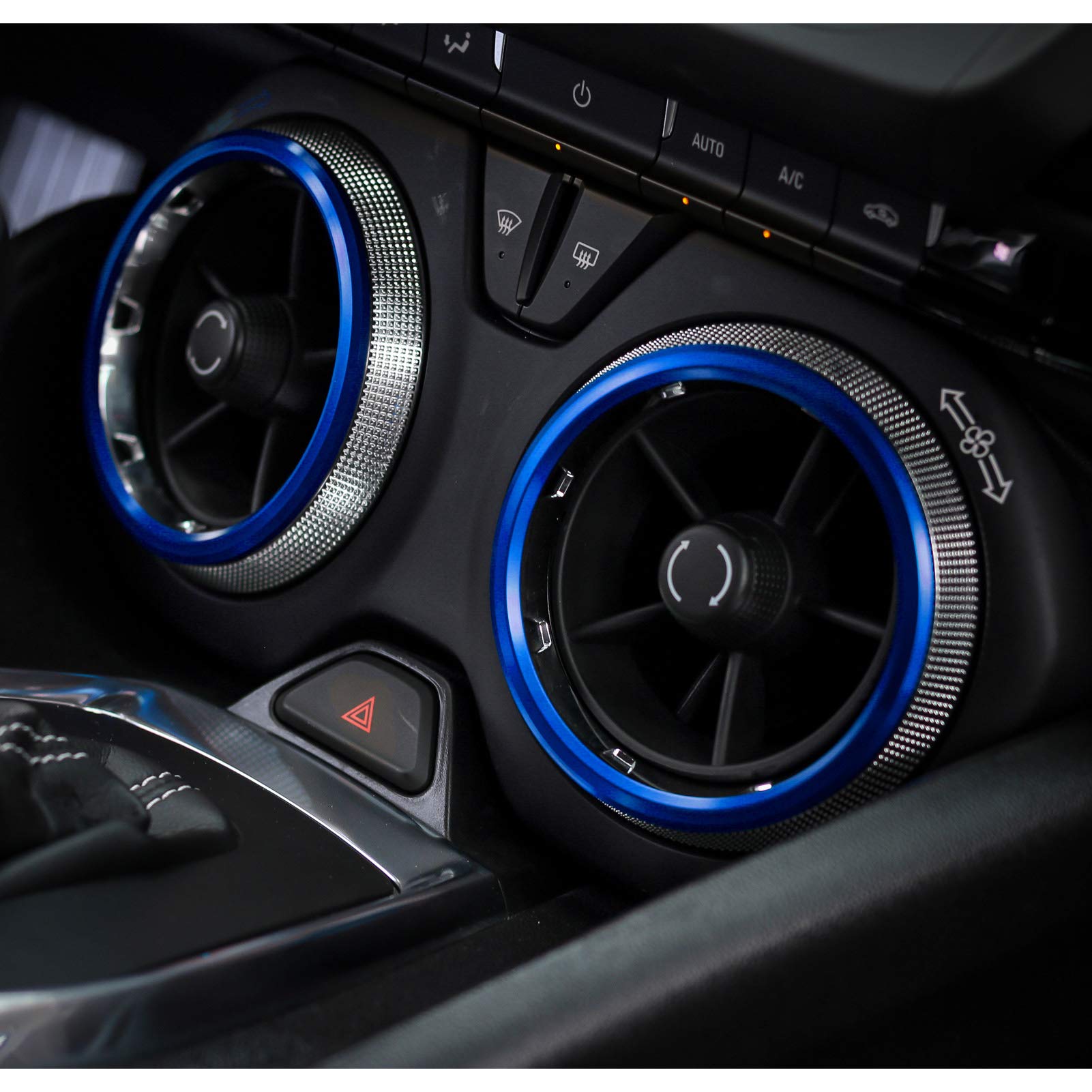 For Camaro Accessories Ac Knobs Air Conditioner Outlet Vent Trim For 2016-2019 Chevrolet Camaro, Blue Aluminum, 4Pcs